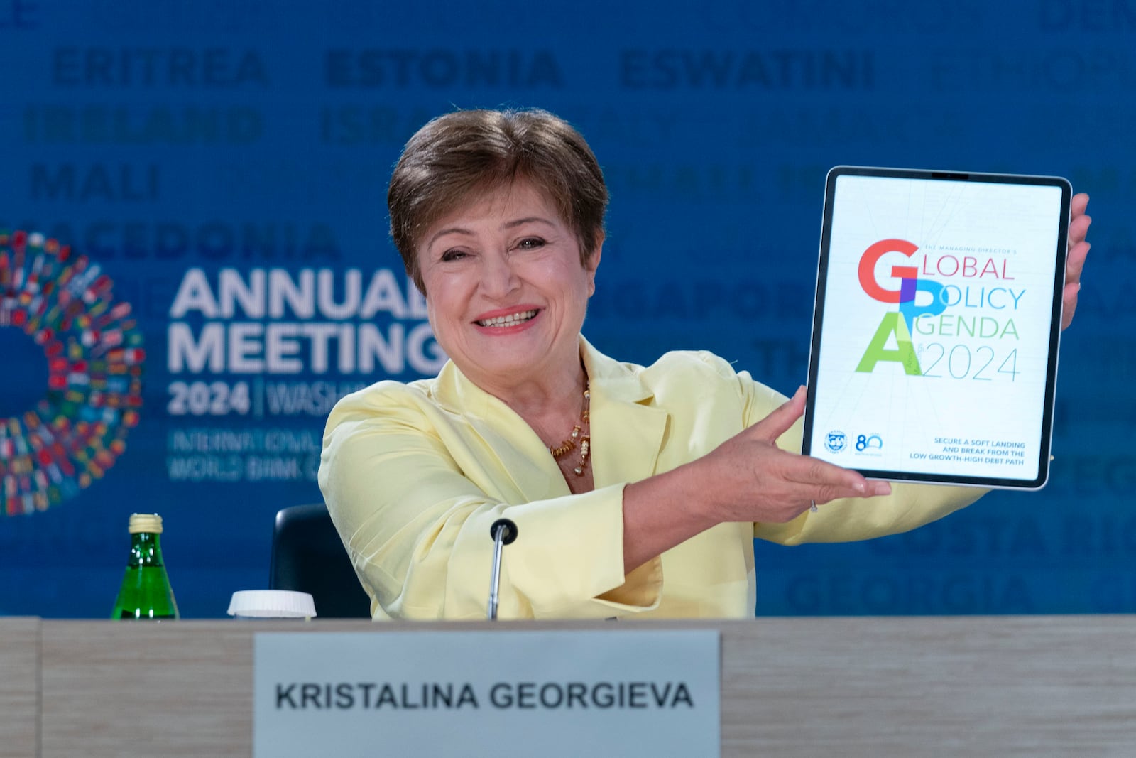 International Monetary Fund (IMF) Managing Director Kristalina Georgieva speaks during a news conference during the World Bank/IMF Annual Meetings in Washington, Thursday, Oct. 24, 2024. (AP Photo/Jose Luis Magana)