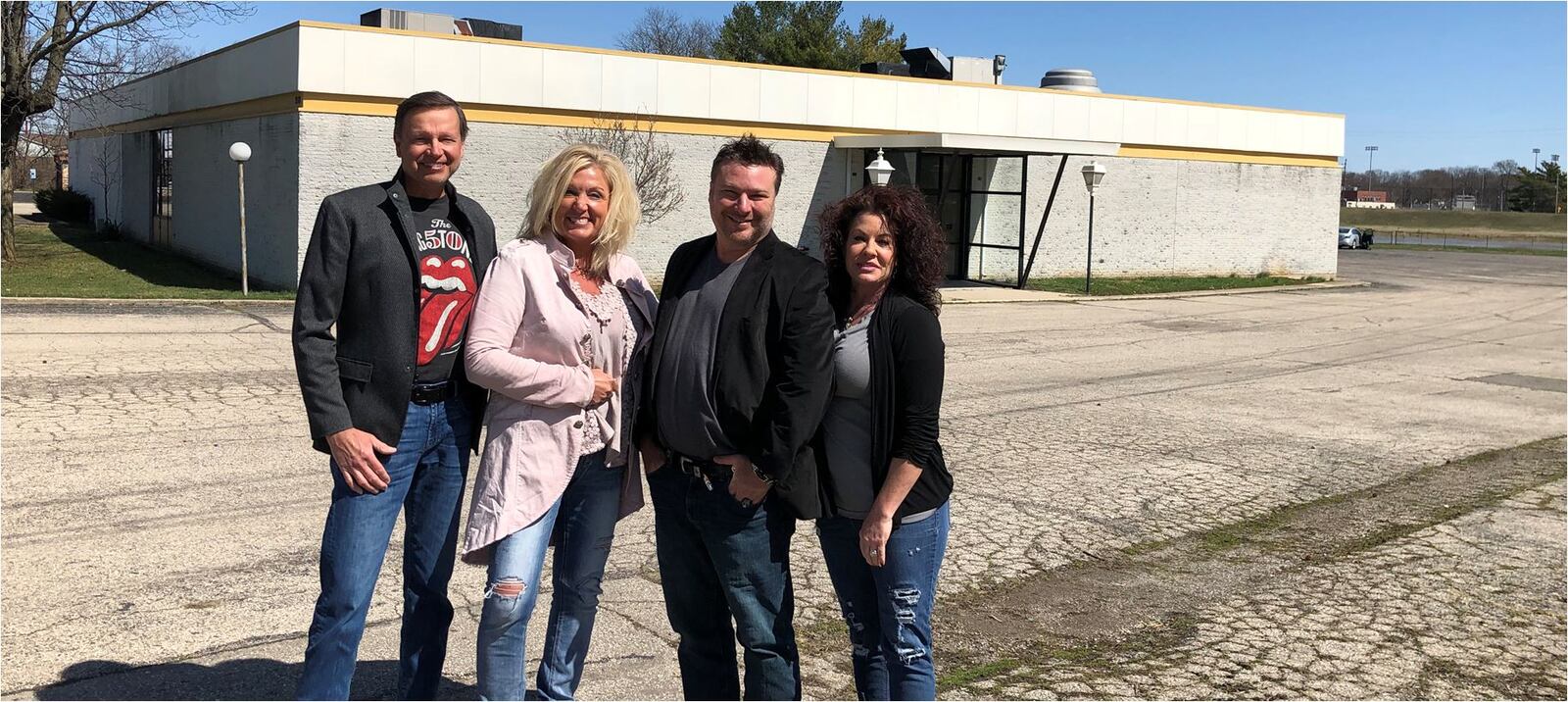 Two couples (from left) Andy and Jennifer Barlow and Matt Pater and his fiance Julie Ferguson, plan to open Hamilton Landing, an entertainment complex, in the former Knights of Columbus building on Pyramid Hill Boulevard. MIKE RUTLEDGE/STAFF