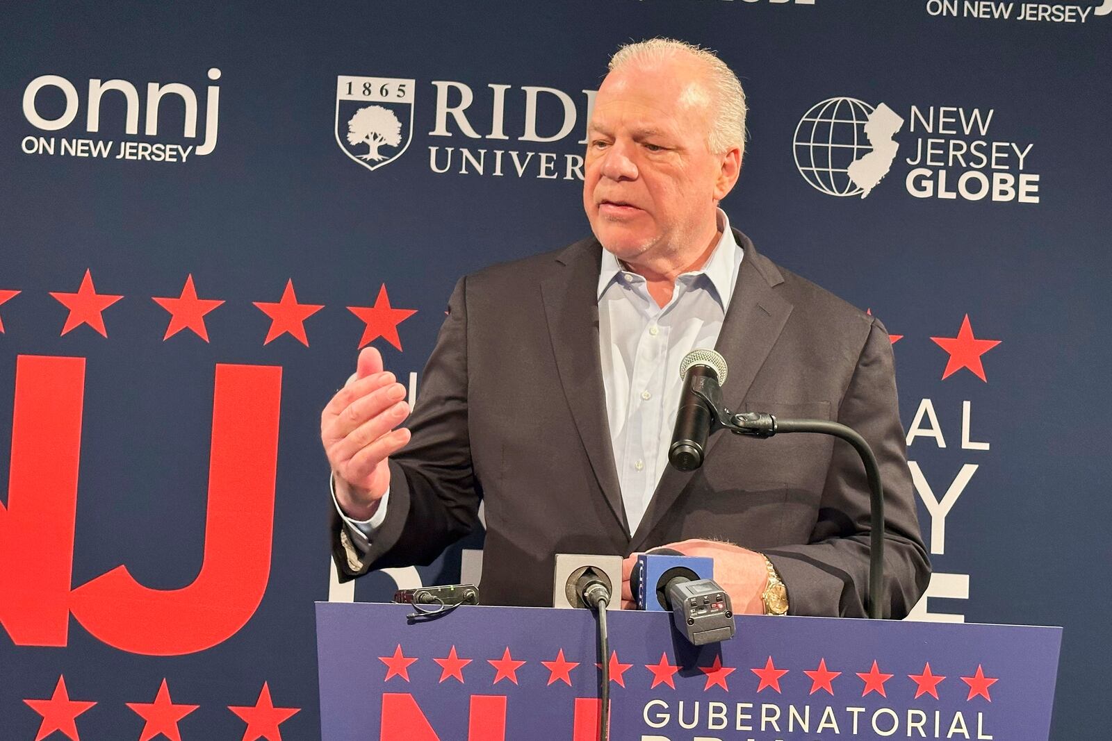 FILE - Former state Senate President Steve Sweeney speaks after the Democratic gubernatorial debate at Rider University in Lawrenceville, N.J., on Feb. 2, 2025. (AP photo/Mike Catalini, File)