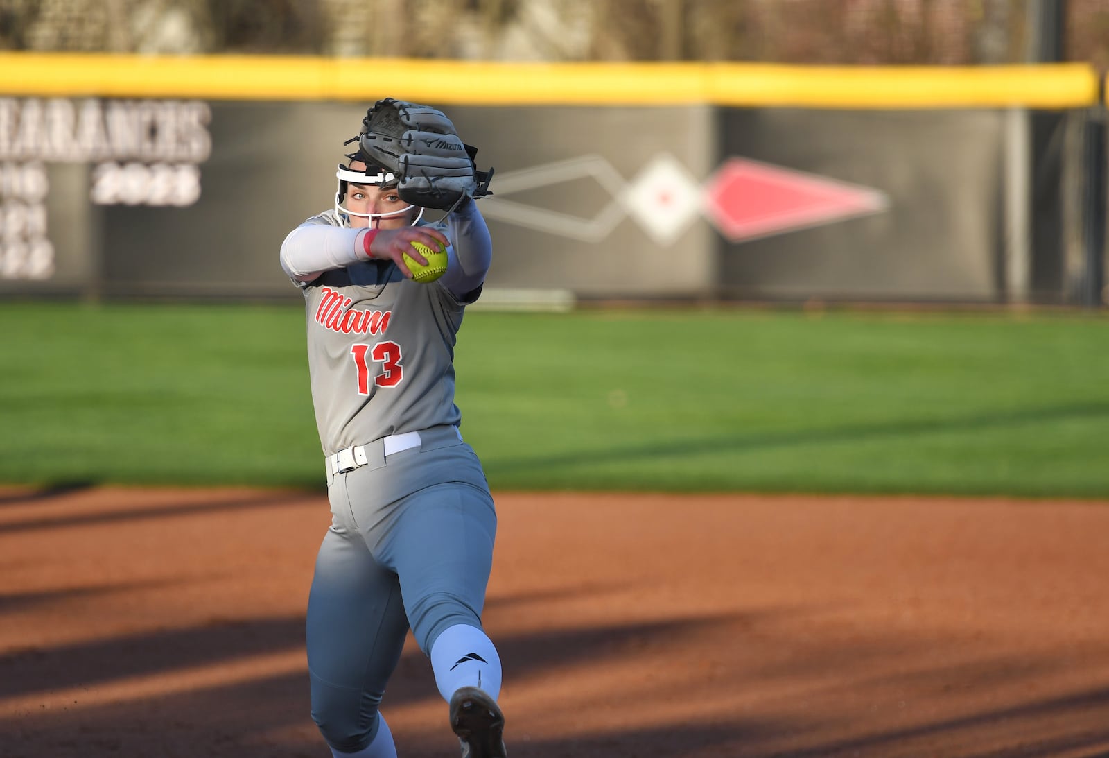 Miami pitcher Addy Jarvis fires a pitch plateward during last week's game vs. Louisville. Joe Zak/Miami Athletics