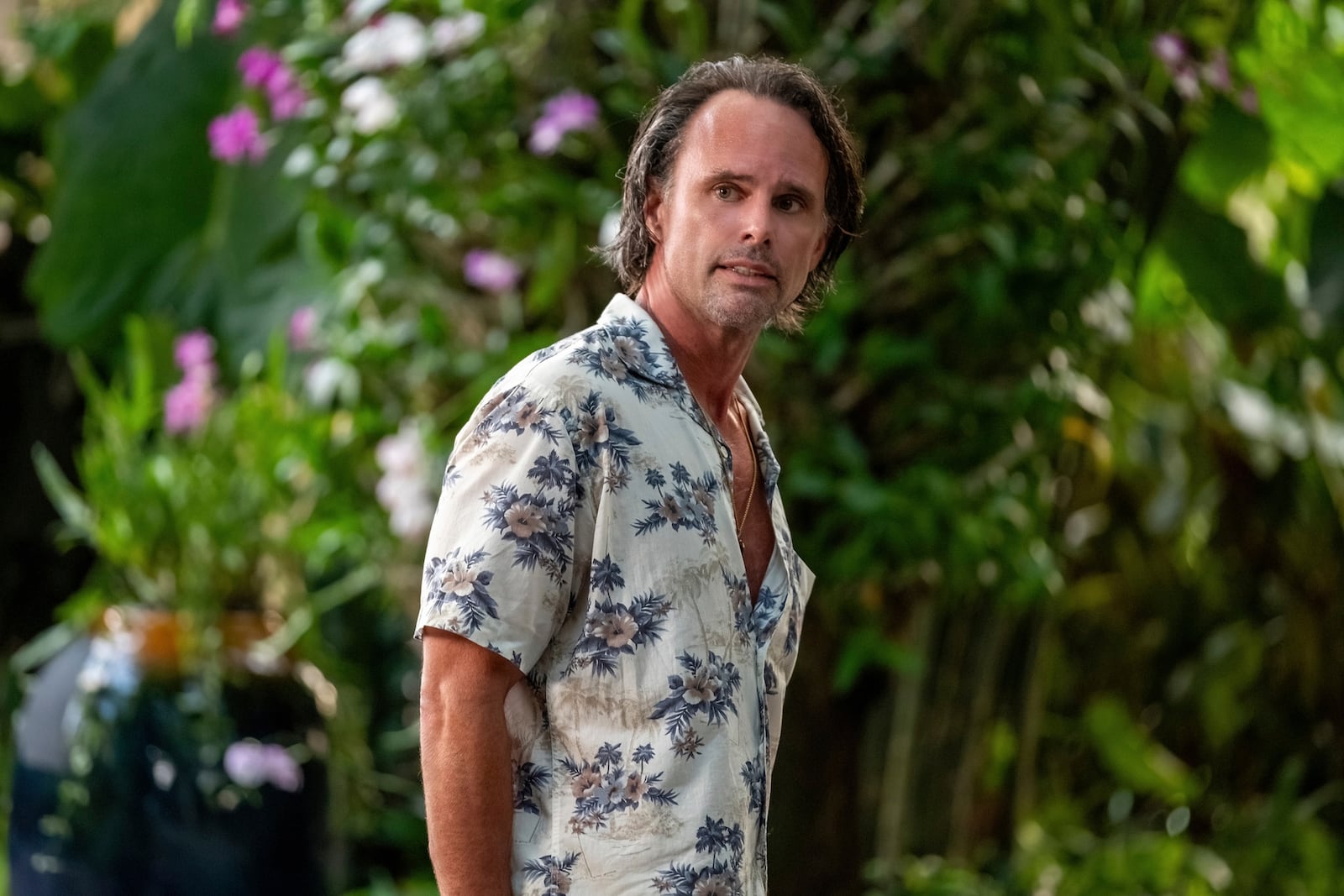 This image released by HBO shows Walton Goggins in a scene from "The White Lotus." (Fabio Lovino/HBO via AP)