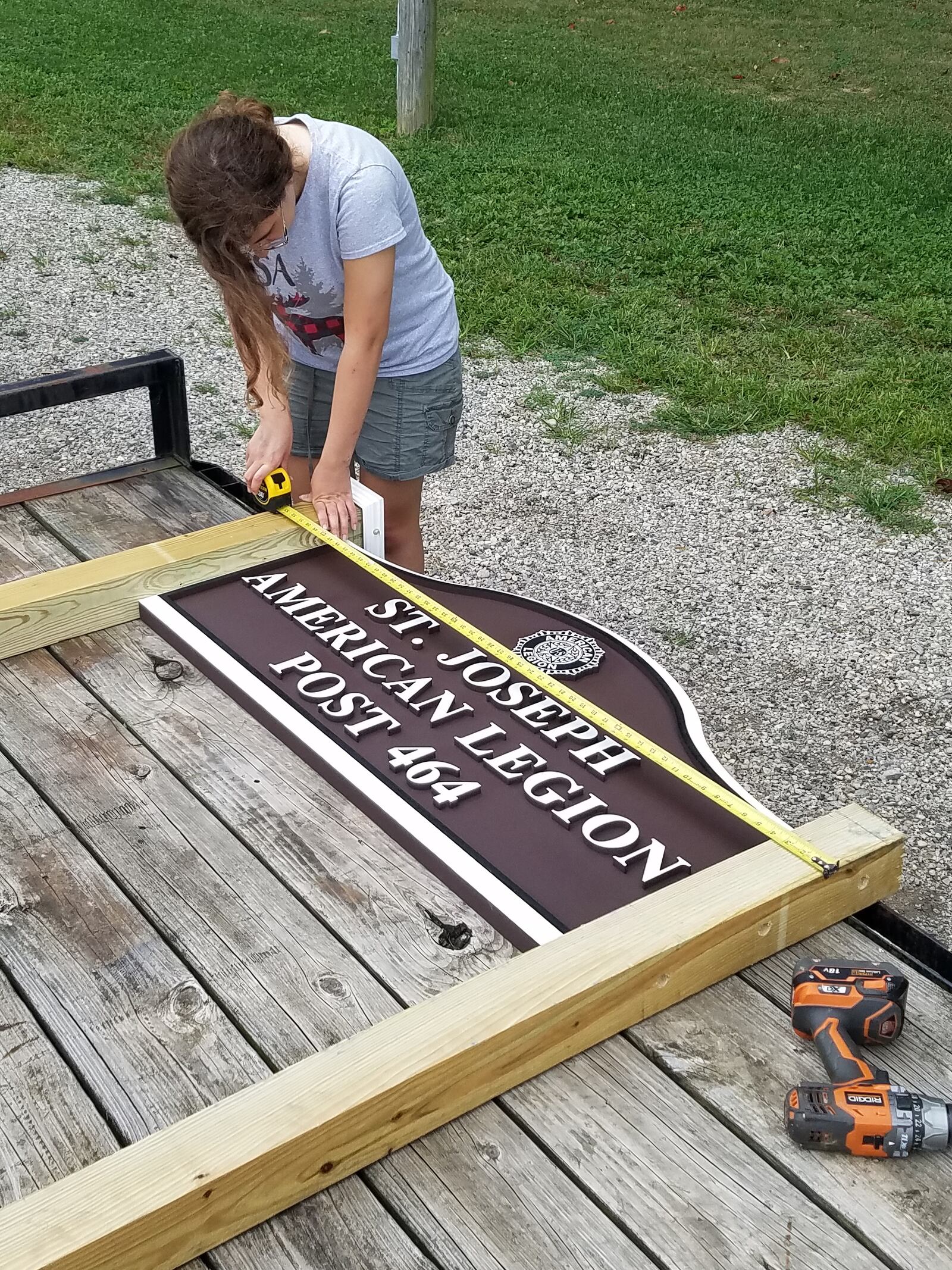 For her Eagle Project, Renee Bauer, 18, a member of Troop 1974 in West Chester, built signage at an American Legion in Indiana. SUBMITTED PHOTO