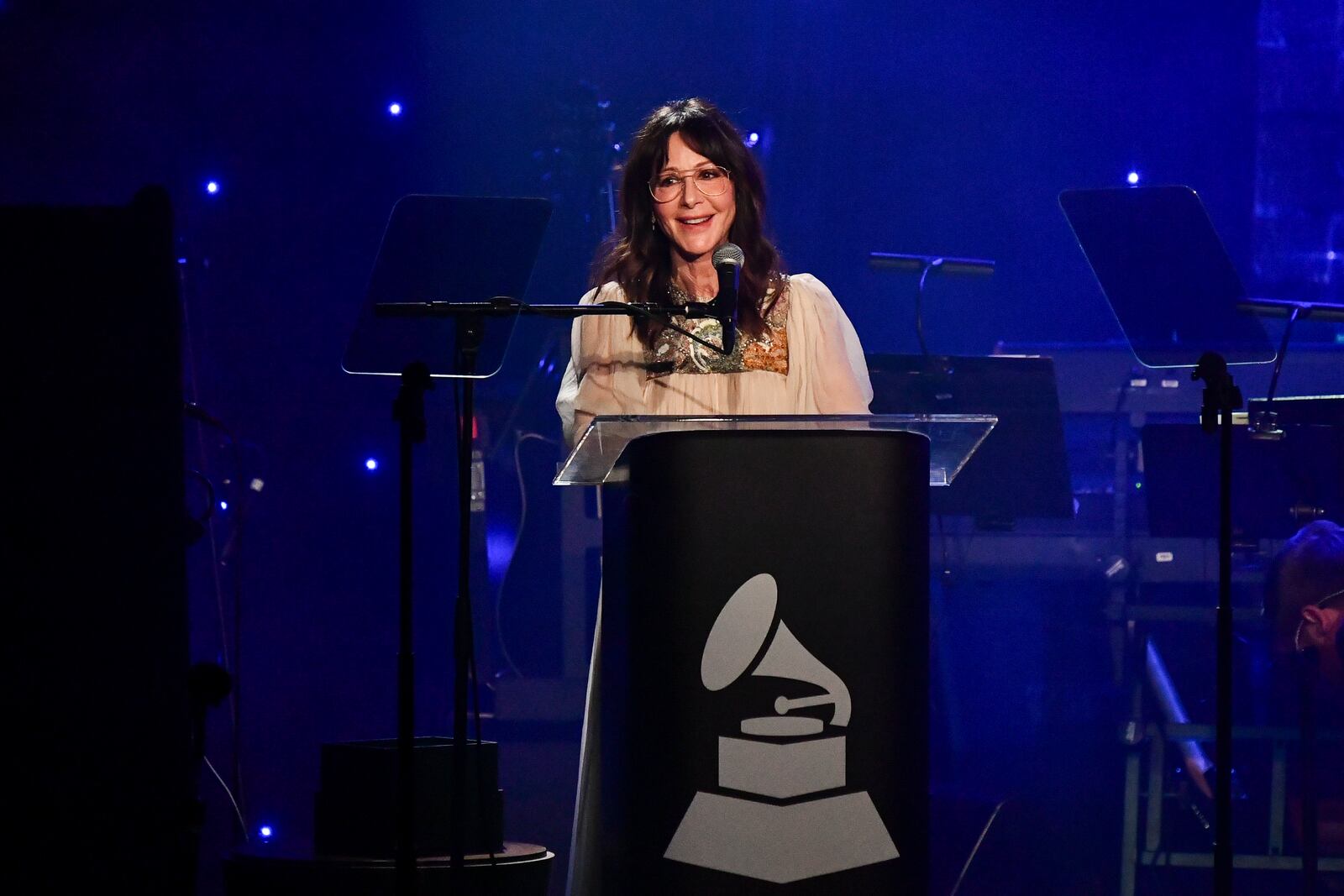 Jody Gerson accepts the salute to industry icons award during the Pre-Grammy Gala on Saturday, Feb. 1, 2025, at the Beverly Hilton Hotel in Beverly Hills, Calif. (Photo by Richard Shotwell/Invision/AP)