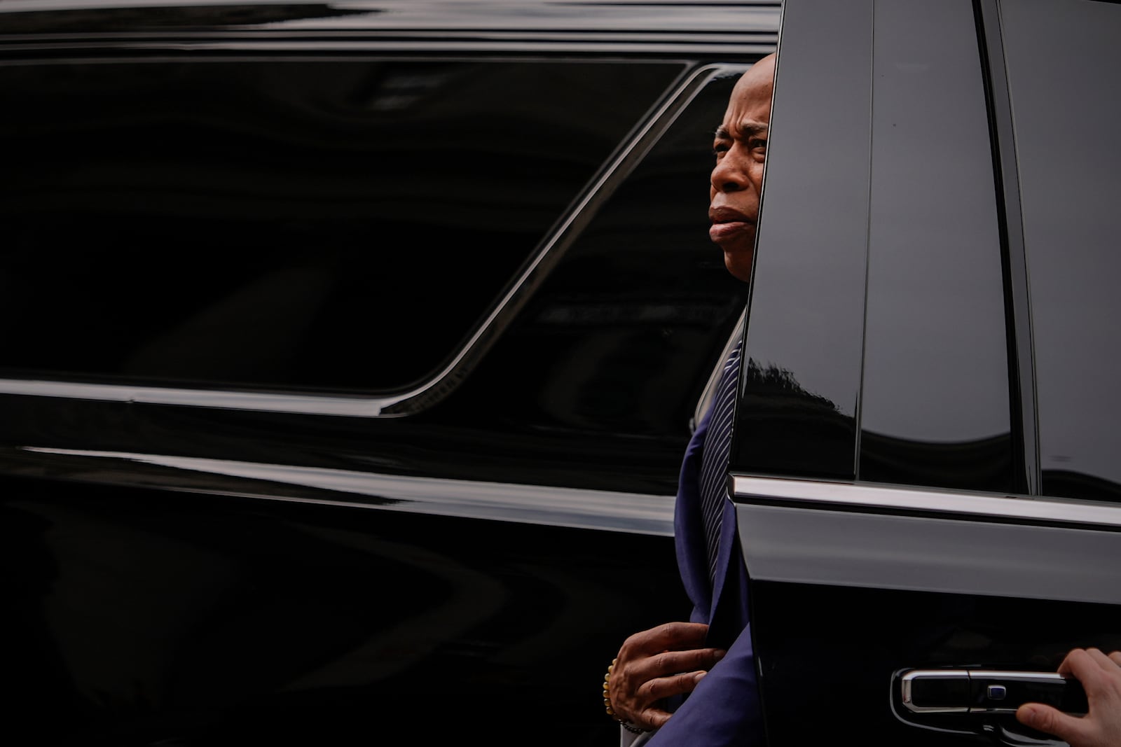 New York City Mayor Eric Adams arrives to court, Wednesday, Feb. 19, 2025, in New York. (AP Photo/Julia Demaree Nikhinson)