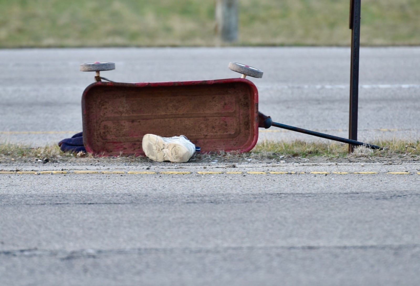 An older man pulling this children's wagon across Verity Parkway in Middletown on Friday afternoon, Jan. 26, 2018, was hit by a truck, an Ohio State Highway Patrol sergeant said.