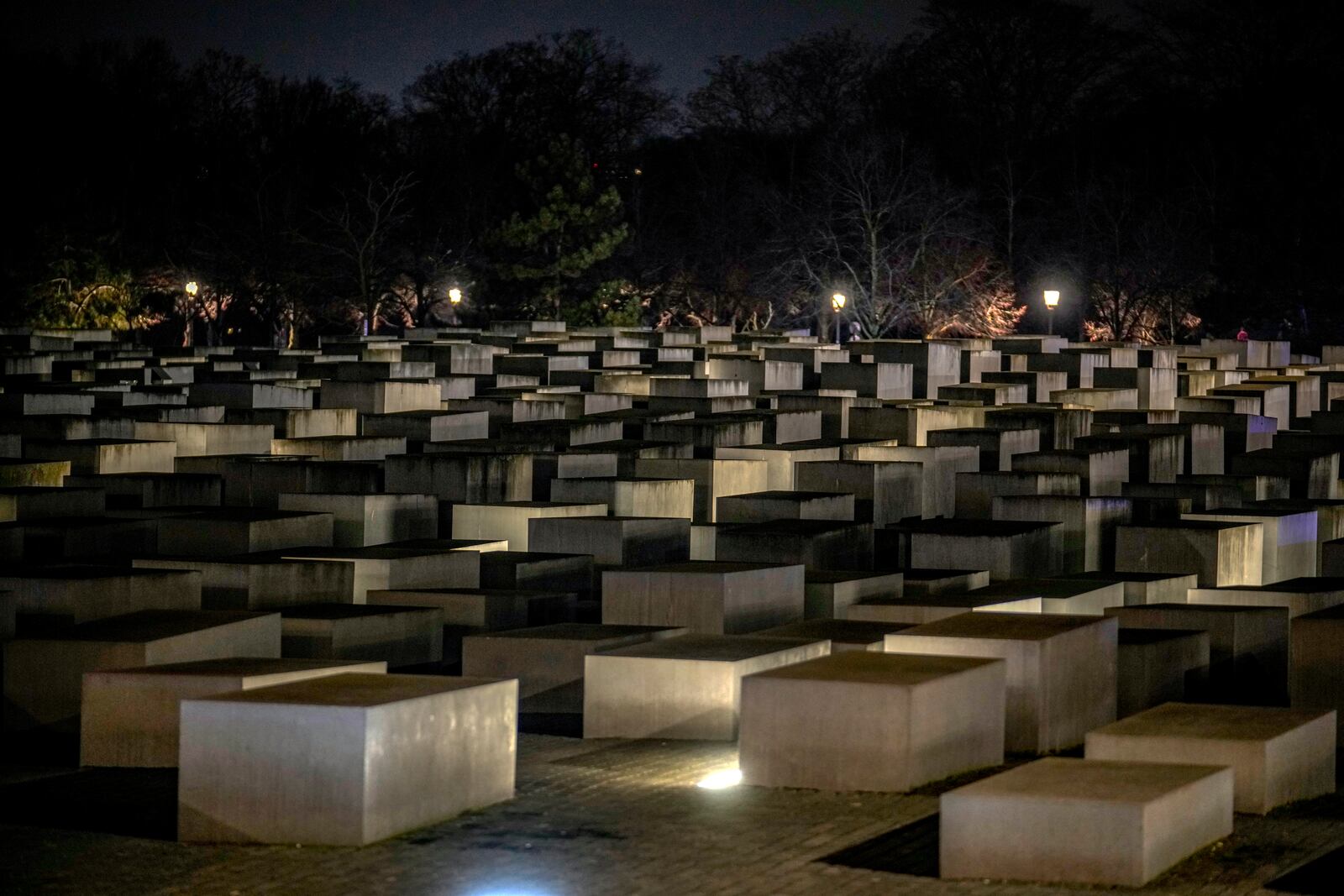 The Holocaust memorial after a man was attacked at the memorial site in Berlin, Germany, Friday, Feb. 21, 2025. (AP Photo/Ebrahim Noroozi)