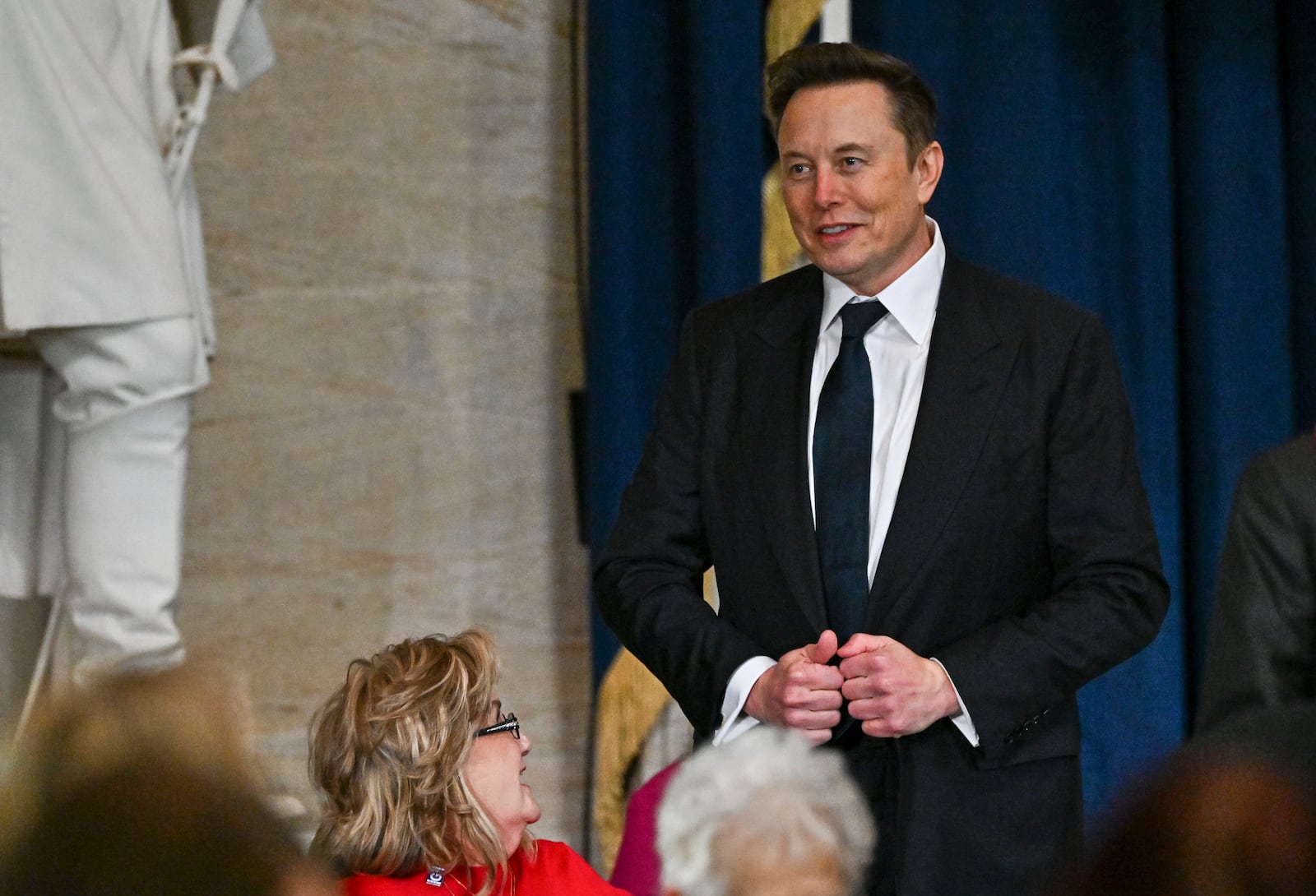 Elon Musk arrives before the 60th Presidential Inauguration in the Rotunda of the U.S. Capitol in Washington, Monday, Jan. 20, 2025. (Ricky Carioti/The Washington Post via AP, Pool)