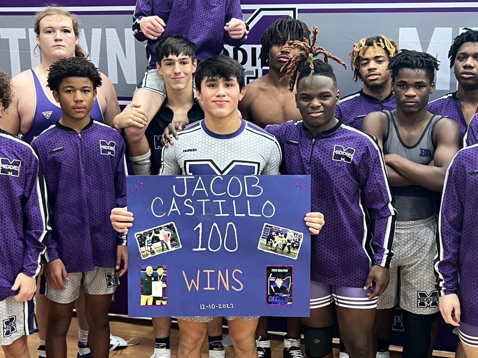 Middletown's Jacob Castillo recently won his 100th career match. CONTRIBUTED