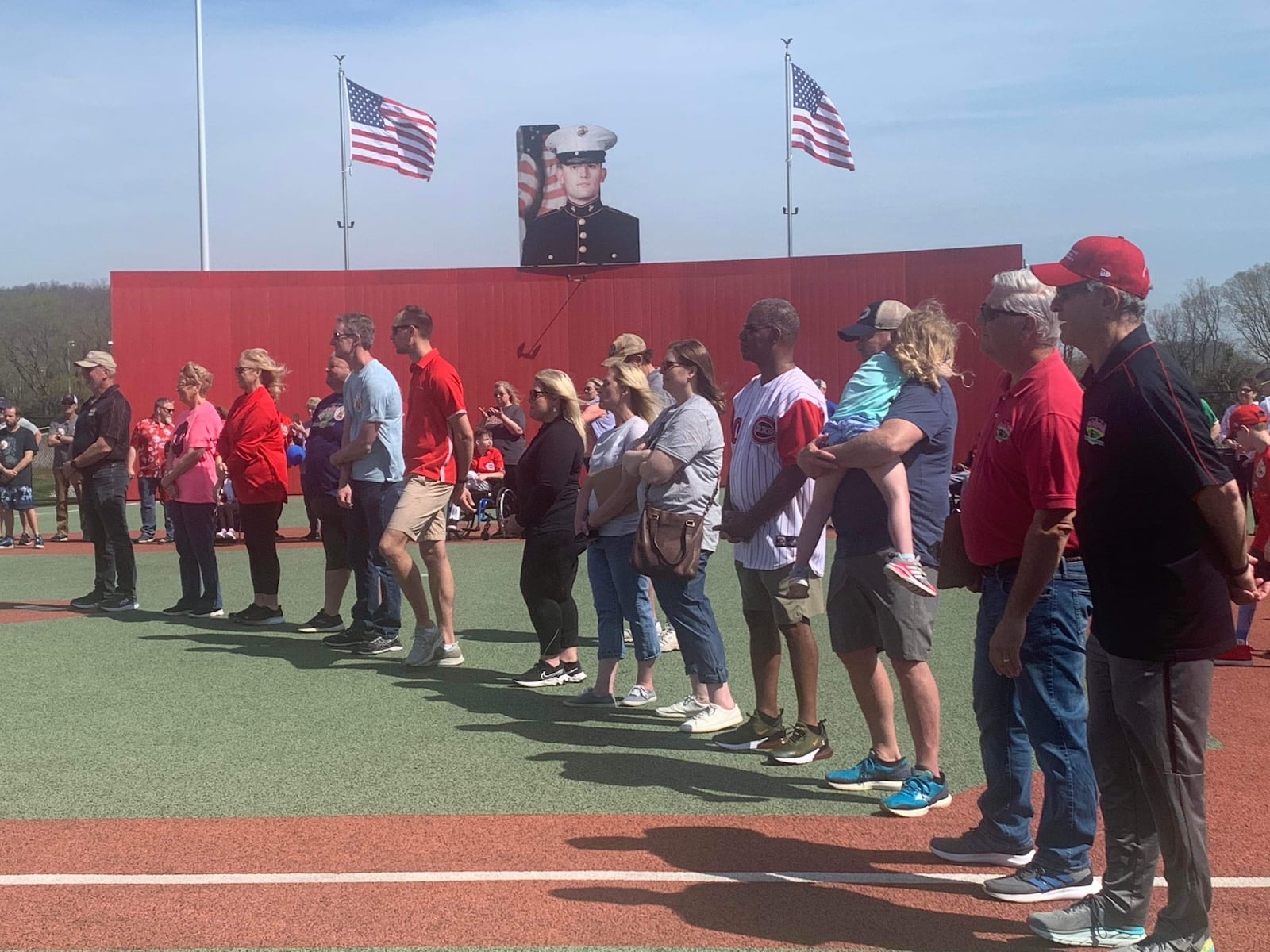 Pictured is a scene from the on-field ceremony from the 2022 Joe Nuxhall Miracle League Field Opening Day Parade. This year's parade is set for this Saturday, April 22, 2023, starting at Sacred Heart Church on Nilles Road and ending at the Miracle League Fields on Groh Lane. PROVIDED