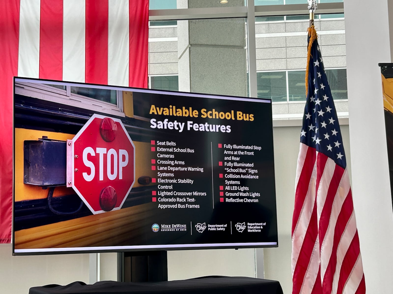 A list of additional safety features the state recommends for school buses. Moving forward, DeWine and some legislators hope to make a grant program to make these features more accessible for local districts. January 31, 2024.