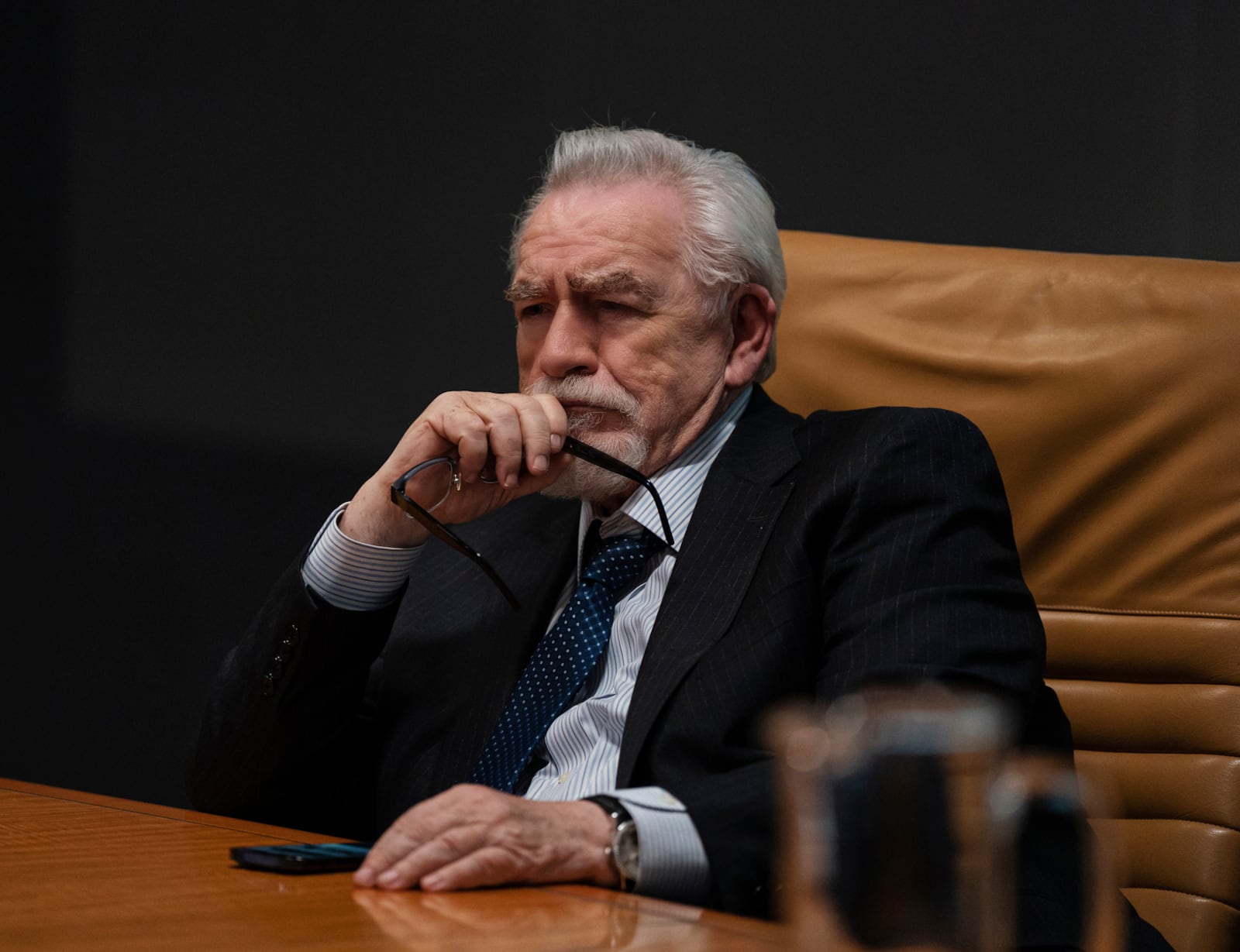 This image released by HBO shows Brian Cox as Logan Roy in a scene from the series "Succession." (HBO via AP)