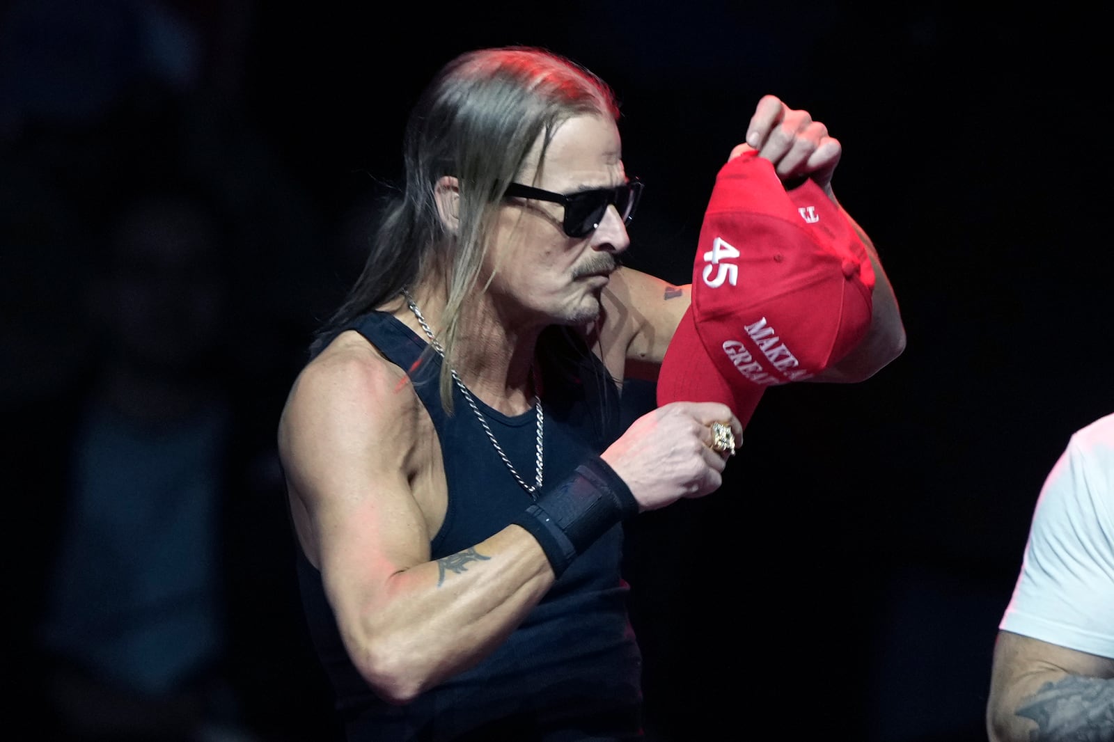 Kid Rock performs before President-elect Donald Trump arrives to speak at a rally ahead of the 60th Presidential Inauguration, Sunday, Jan. 19, 2025, in Washington. (AP Photo/Matt Rourke)