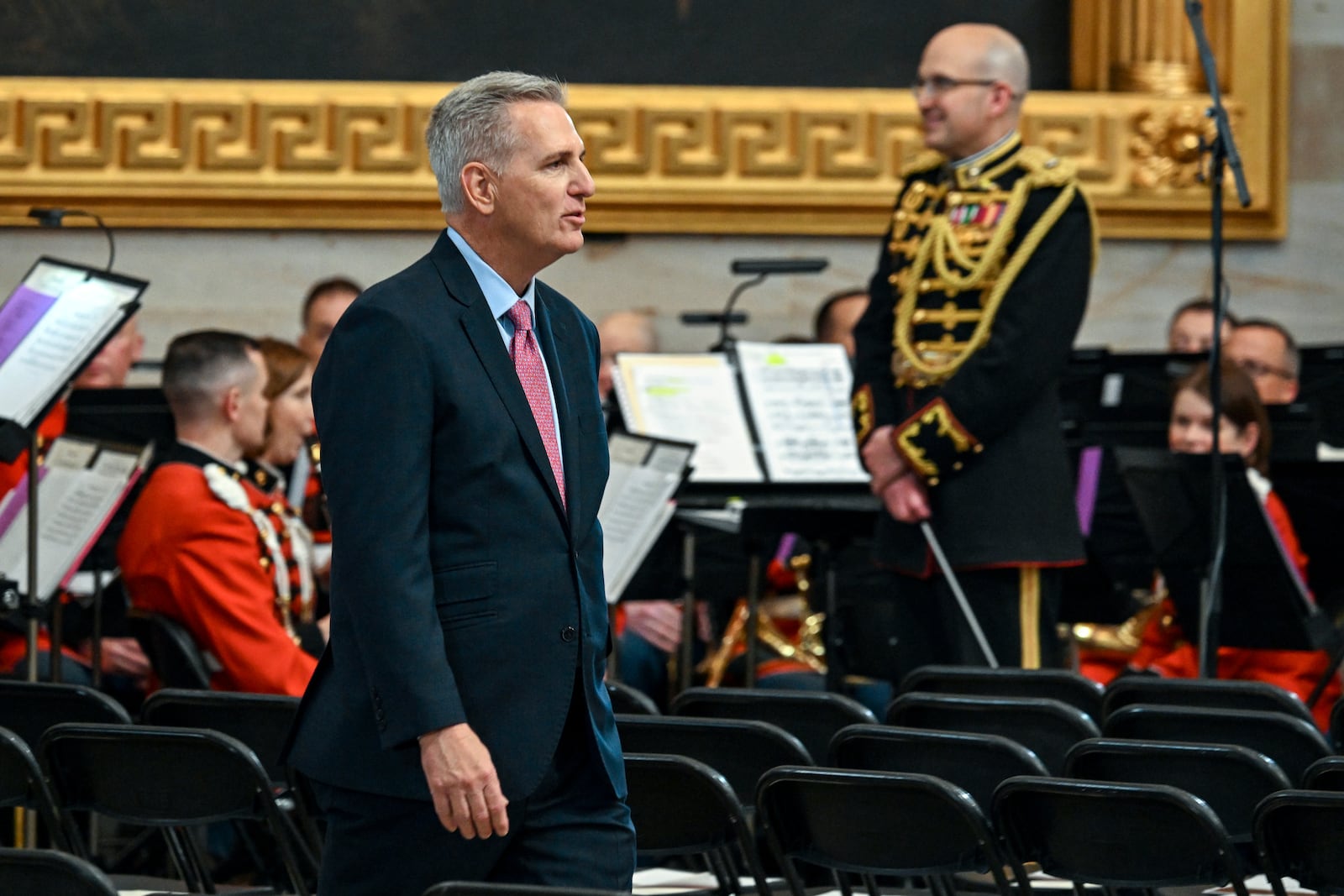 Former House Speaker Kevin McCarthy arrives at the 60th Presidential Inauguration in the Rotunda of the U.S. Capitol in Washington, Monday, Jan. 20, 2025. (Kenny Holston/The New York Times via AP, Pool)