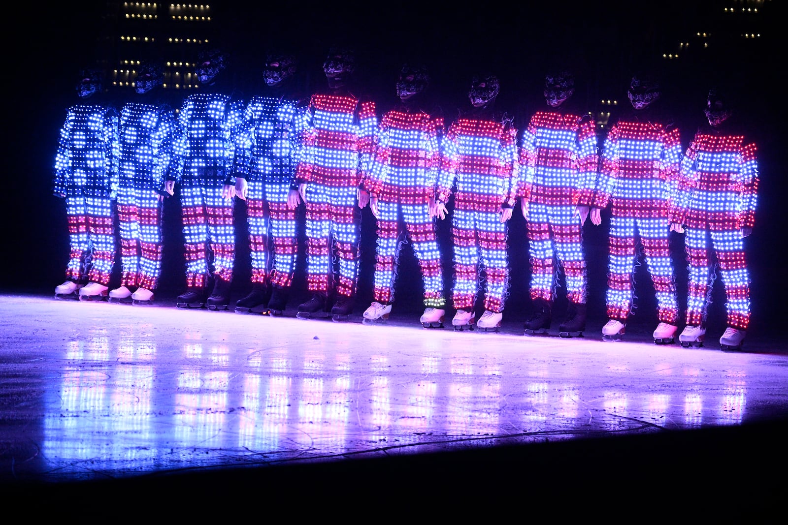 Skaters perform Sunday, March 2, 2025, in Washington, at the Legacy on Ice event, a figure skating tribute to support the families and loved ones affected by the Jan. 29 aviation incident. (AP Photo/Nick Wass)