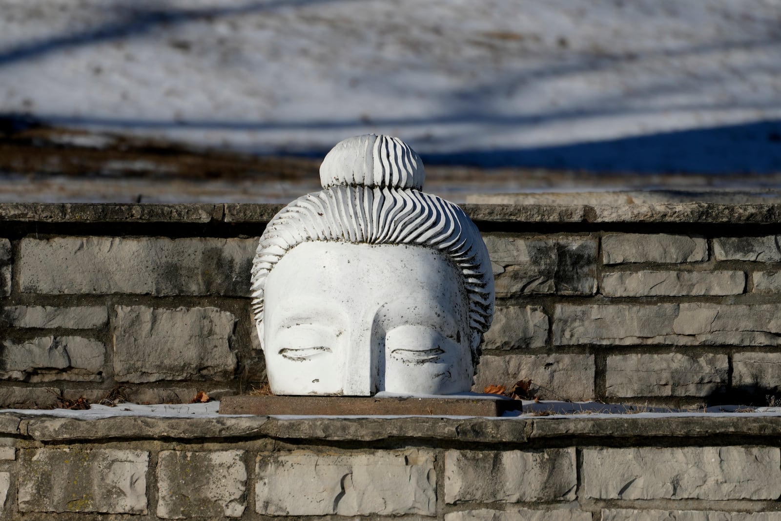 A sculpture is seen in the Arrington Lagoon Fountain during cold weather in Evanston, Ill., Wednesday, Jan. 8, 2025. (AP Photo/Nam Y. Huh)