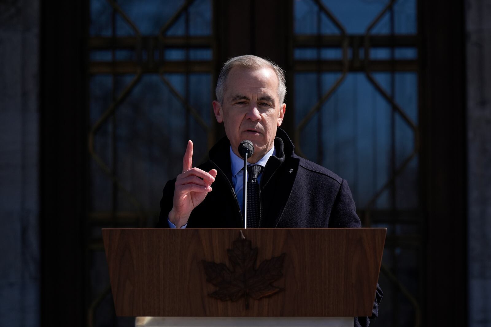 Canada Prime Minister Mark Carney speaks to media at Rideau Hall, where he asked the Governor General to dissolve Parliament and call an election, in Ottawa, Sunday, March 23, 2025. (Adrian Wyld/The Canadian Press via AP)