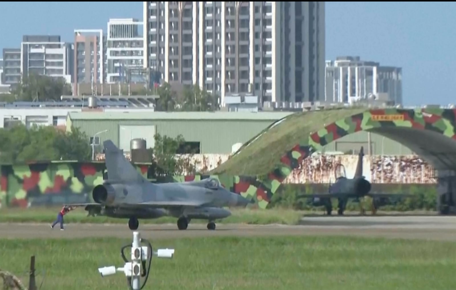 In this image taken from video, a Taiwanese air force French made Mirage-2000 fighter jet prepares for take off from the Hsinchu air base in Taiwan on Monday, Nov. 14, 2024. (AP Photo/Wu Taijing)