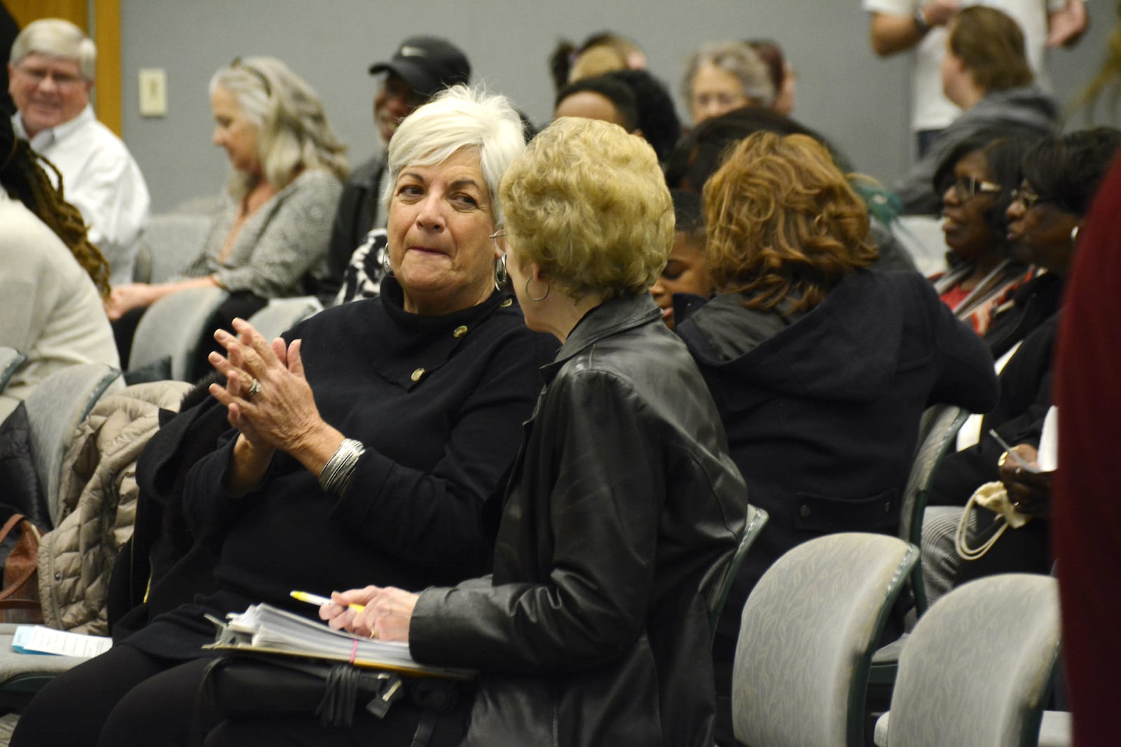 More than 100 people participated in the 8th Congressional District delegate caucuses for four of the Democratic Party’s presidential candidates on Tuesday, Jan. 7, 2019 in the Wilks Center at Miami University Regionals Campus in Hamilton. Four pledged delegates, two men and two women, were elected to represent each candidate, but which delegates will travel to the Democratic National Convention in July in Milwaukee, Wisc. won’t be known until after the March 17 primary. Ohio will have 89 congressional district-level delegates, 47 other types of pledged delegates and 17 superdelegates. MICHAEL D. PITMAN/STAFF