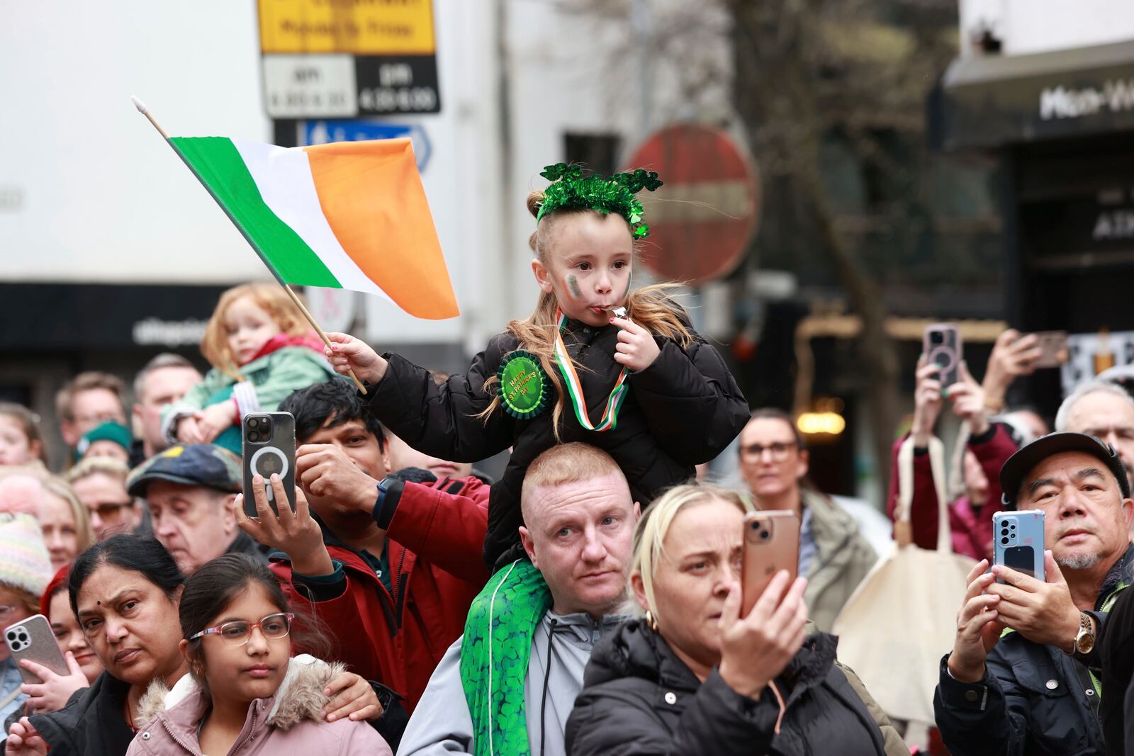 People attend the St Patrick's Day Parade in Belfast, Monday, March 17, 2025. (Liam McBurney/PA via AP)