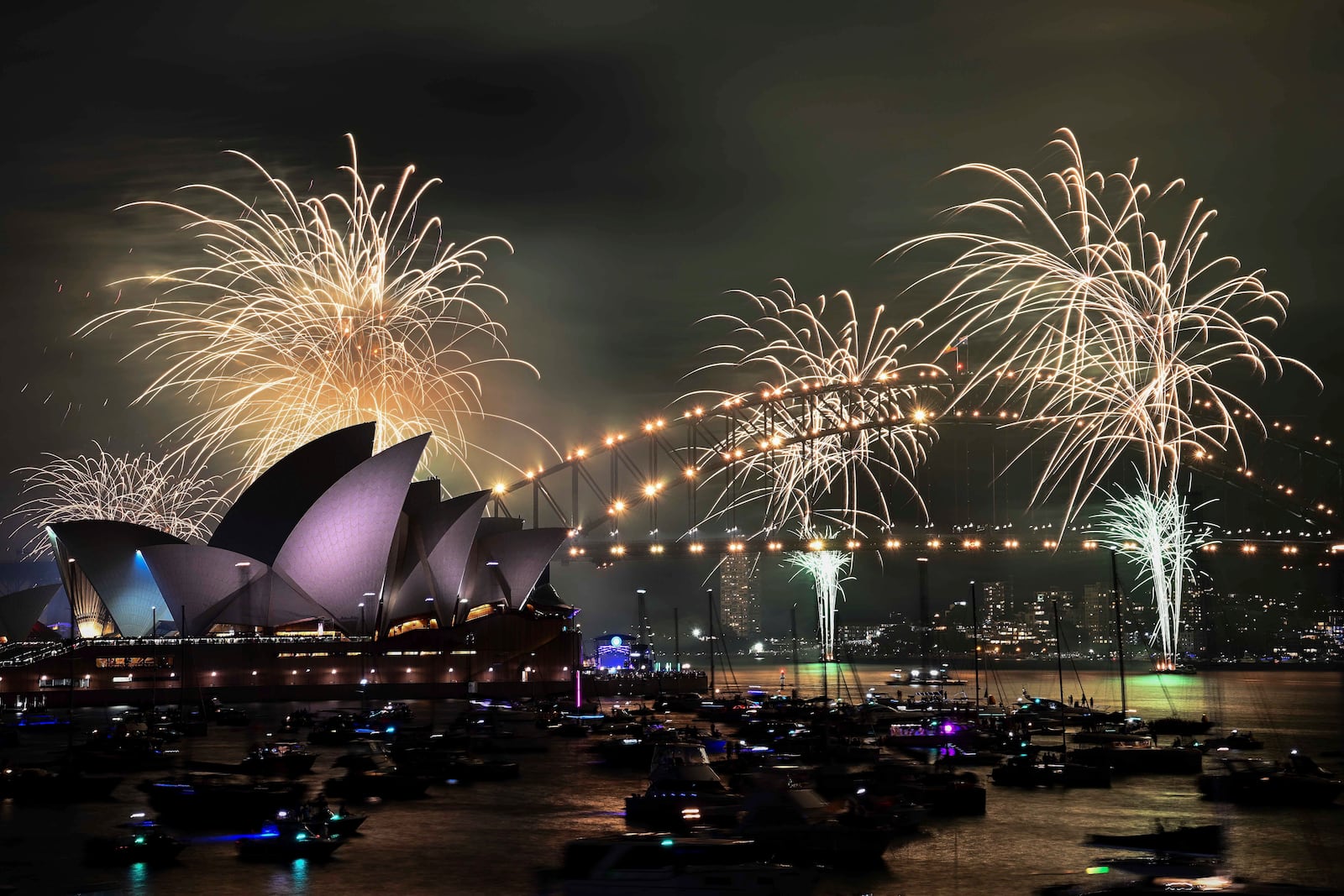 The 9pm fireworks are seen during New Year's Eve celebrations in Sydney, Australia, Tuesday, Dec. 31, 2024. (Bianca De Marchi/AAP Image via AP)