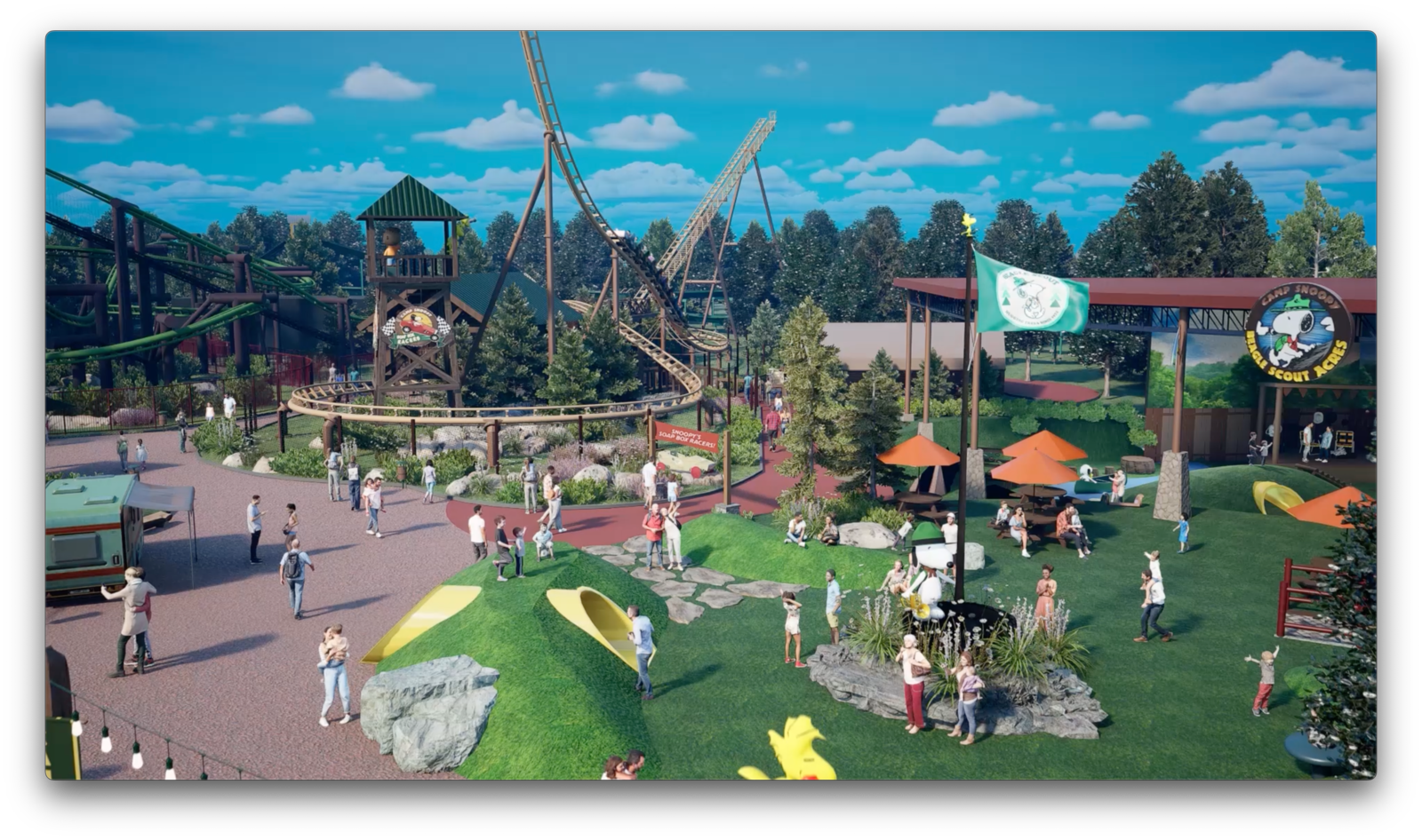 Kings Island’s plans for 2024 include expanding its award-winning Planet Snoopy kids’ area. It will feature Beagle Scout Acres, an area where kids can run, crawl, play or relax with the family in a shaded comfortable space. CONTRIBUTED