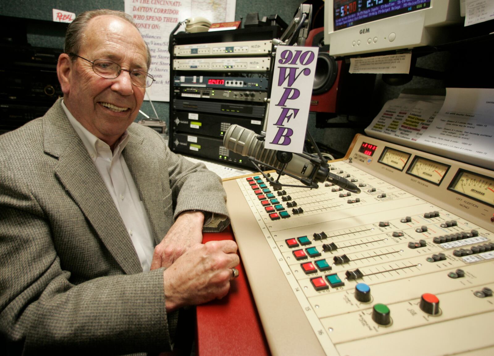 This 2006 file photo shows Russell Dwyer, a former Middletown police chief, at the WPFB radio station in Middletown. Dwyer was an on-air news reporter for the radio station.