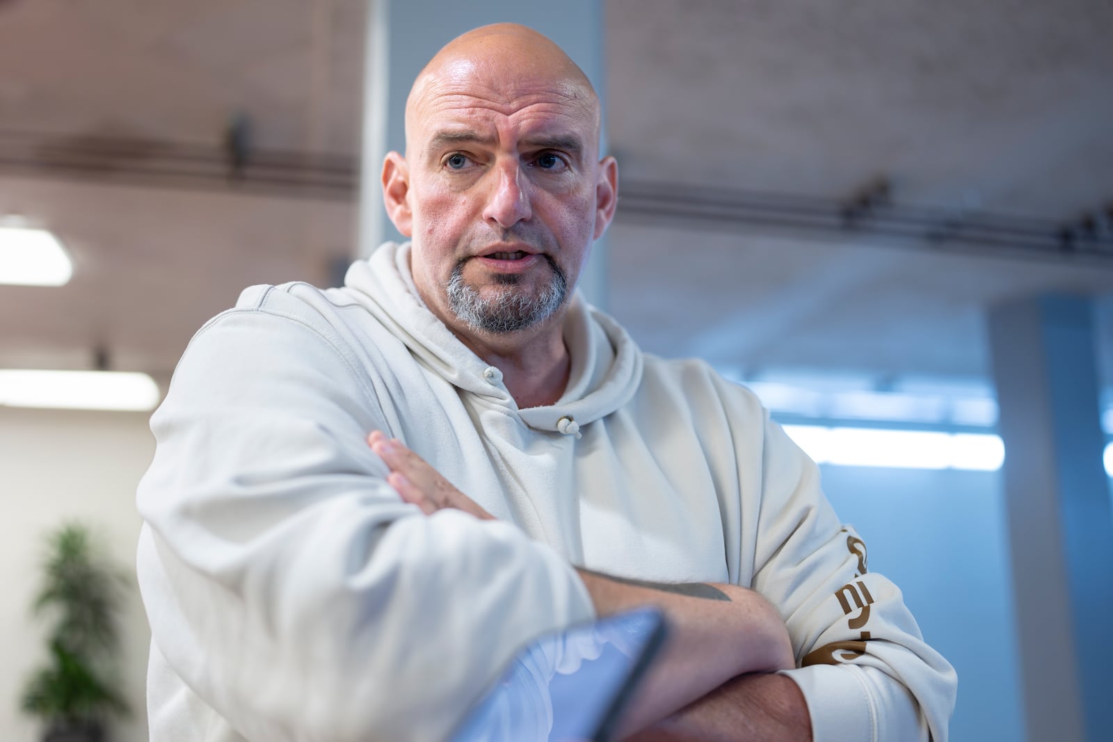 FILE - Sen. John Fetterman, D-Pa., speaks with reporters at the Capitol in Washington, Sept. 25, 2024. (AP Photo/J. Scott Applewhite, File)