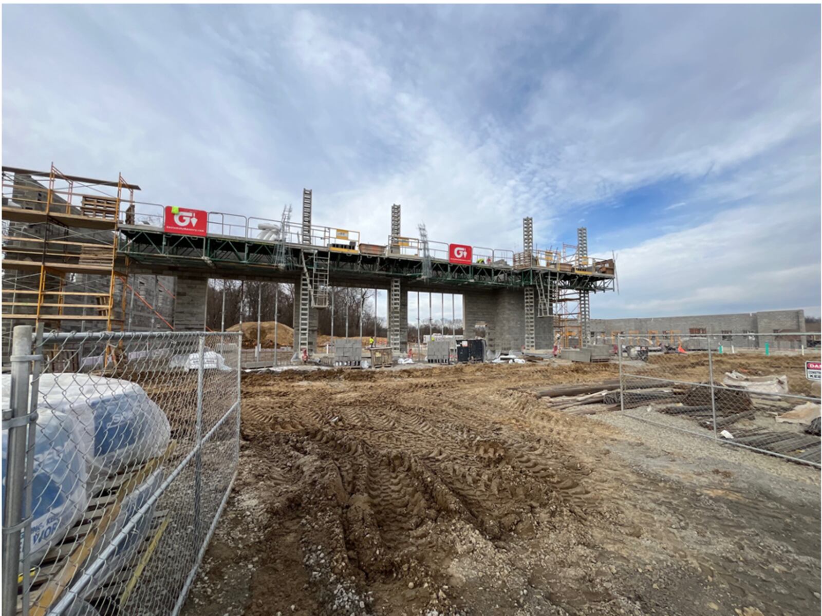 Construction crews are busy erecting the structure for the new Clearcreek Twp. Fire District Headquarters and Station 24 on Gardner Road. Fire Chief Steve Agenbroad said the new $12.5 million facility is expected to be completed in late 2024 or early 2025. ED RICHTER/STAFF