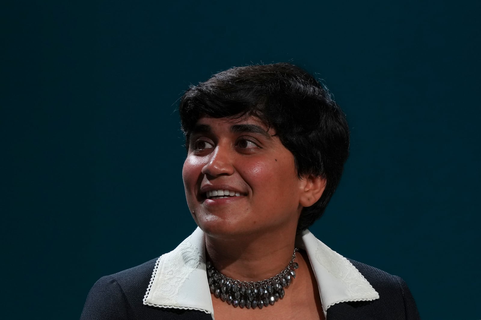 Indian triathlete Pragnya Mohan, speaks during a session on sports and climate action at the COP29 U.N. Climate Summit, Monday, Nov. 18, 2024, in Baku, Azerbaijan. (AP Photo/Peter Dejong)