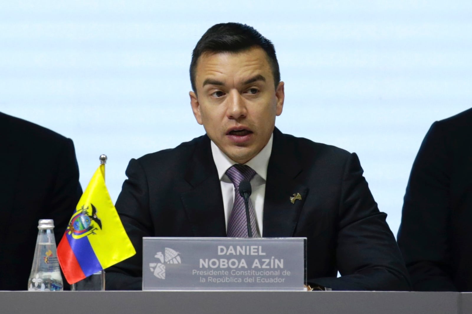 FILE - Ecuador President Daniel Noboa speaks at the 29th Ibero-American Summit in Cuenca, Ecuador, Nov. 15, 2024. (AP Photo/Patricio Teran, File)