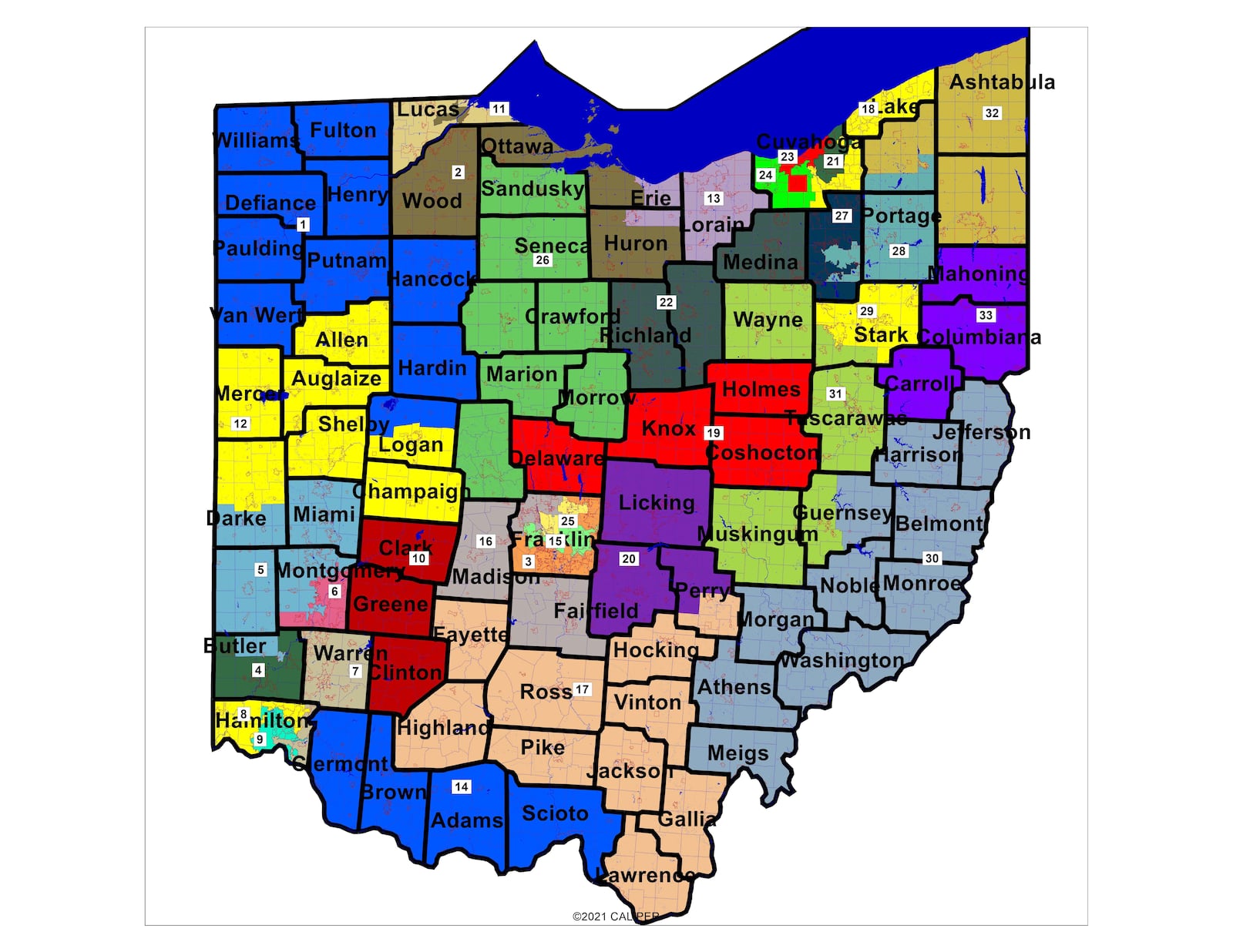 New Ohio Senate districts approved on Feb. 24 by the Ohio Redistricting Commission.