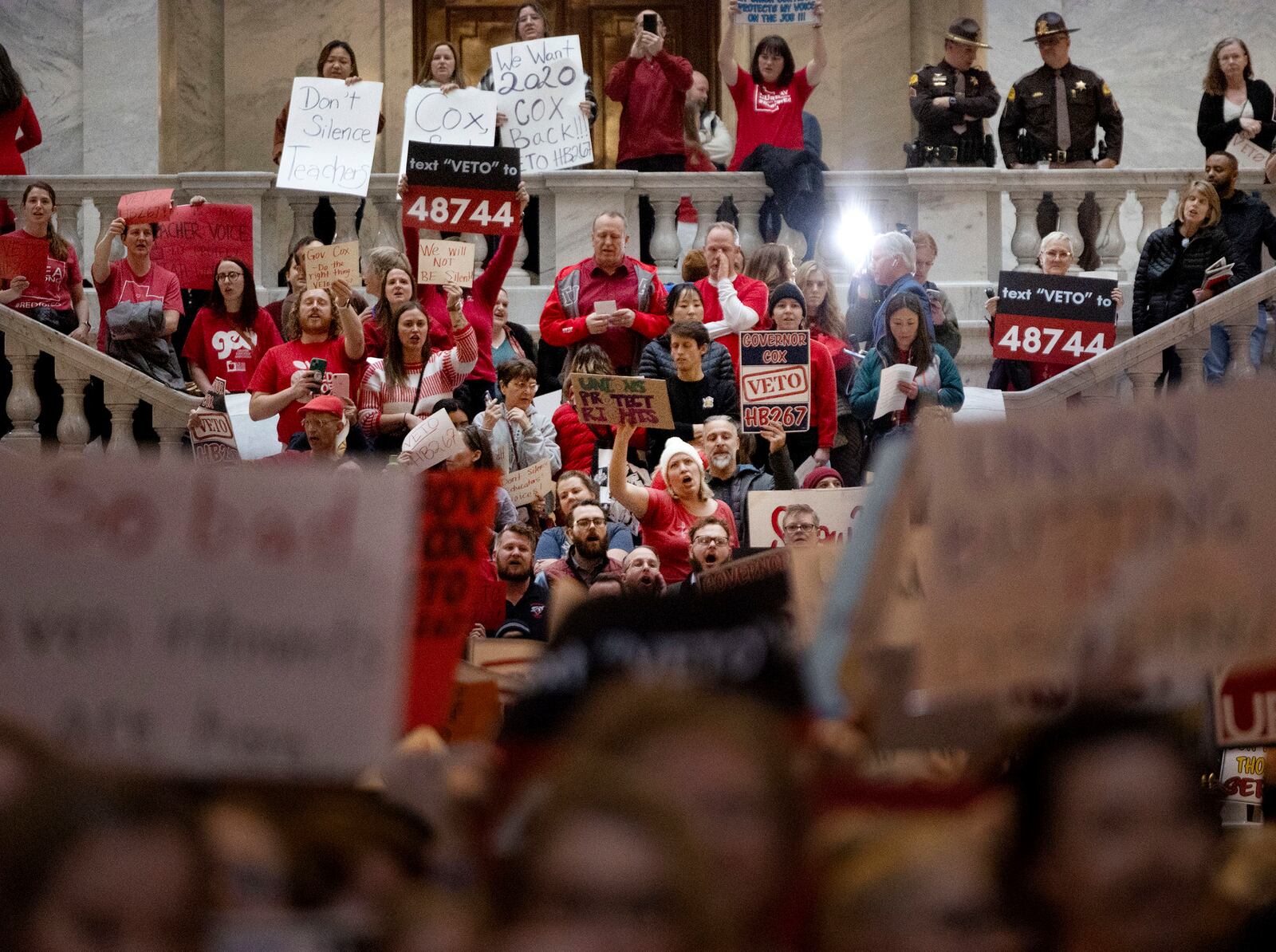 Union members attend a rally at the Capitol in Salt Lake City, Utah, on Friday, Feb. 7, 2025. (Laura Seitz/The Deseret News via AP)