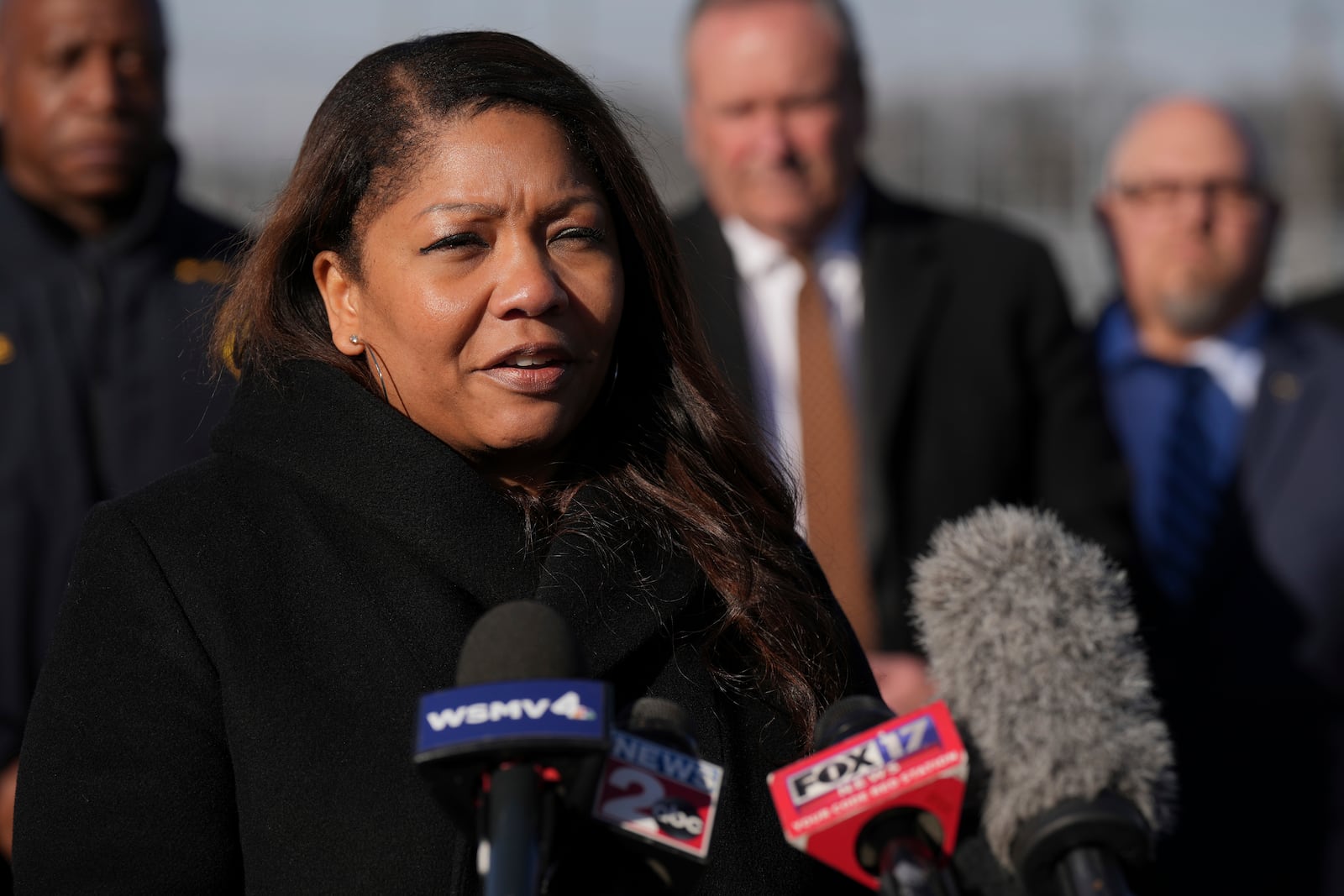 Director Metropolitan Nashville Public Schools Adrienne Battle talks to media following a shooting at Antioch High School in Nashville, Tenn., Wednesday, Jan. 22, 2025. (AP Photo/George Walker IV)