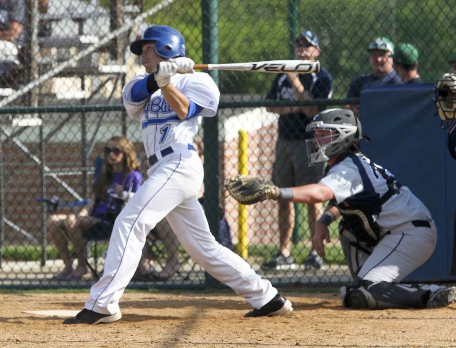 Hamilton’s John Heckman (1) drives in two runs with this swing during a Division I sectional game against visiting Edgewood on May 13, 2014. GREG LYNCH/STAFF