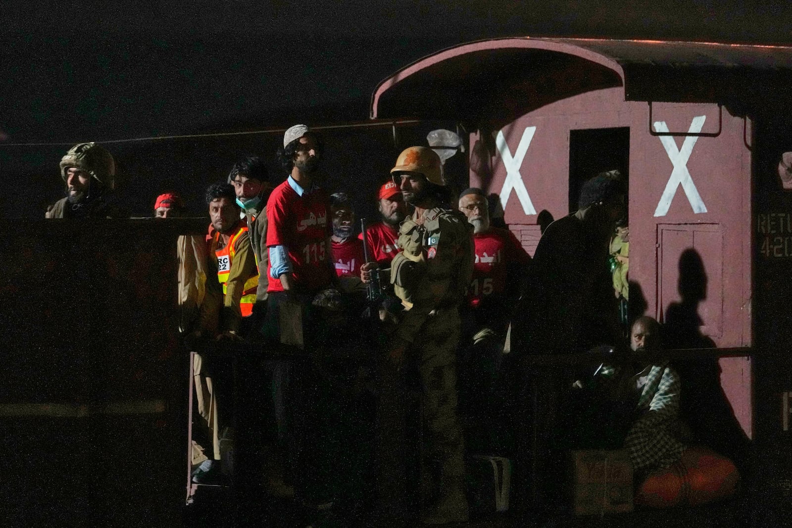 A special train, organized by the army for the wounded and survivors rescued by security forces from a passenger train attacked by insurgents, arrives at a railway station in Much, in Pakistan's southwestern Balochistan province, Wednesday, March 12, 2025. (AP Photo/Anjum Naveed)