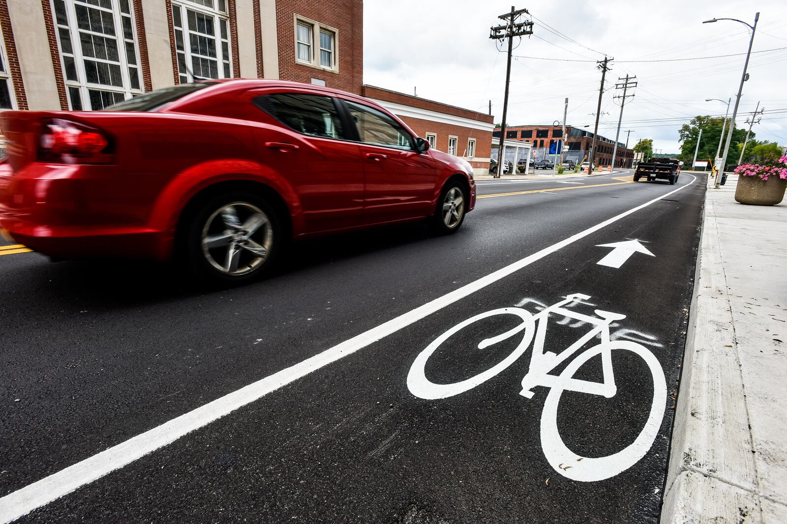 Bikes lanes have been added to Central Avenue between Main Street and Carmody Boulevard in Middletown. NICK GRAHAM / STAFF