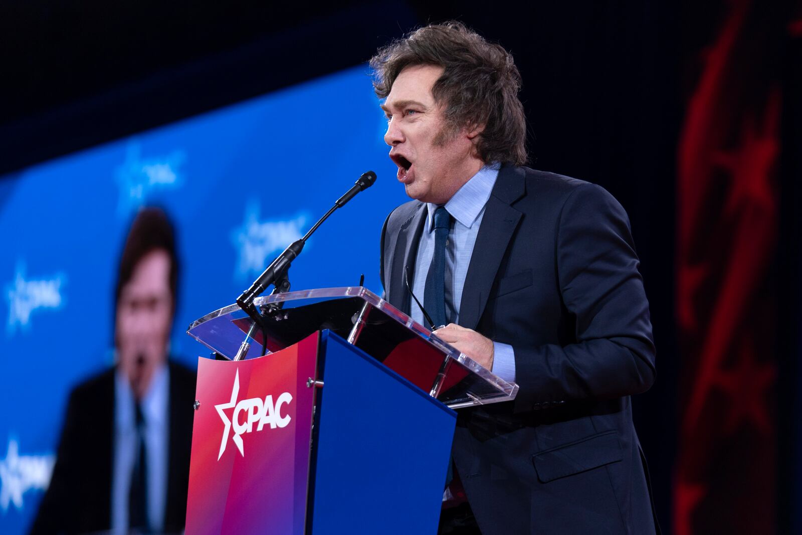 Argentina's President Javier Milei speaks at the Conservative Political Action Conference, CPAC, at the Gaylord National Resort & Convention Center, Saturday, Feb. 22, 2025, in Oxon Hill, Md. (AP Photo/Jose Luis Magana)