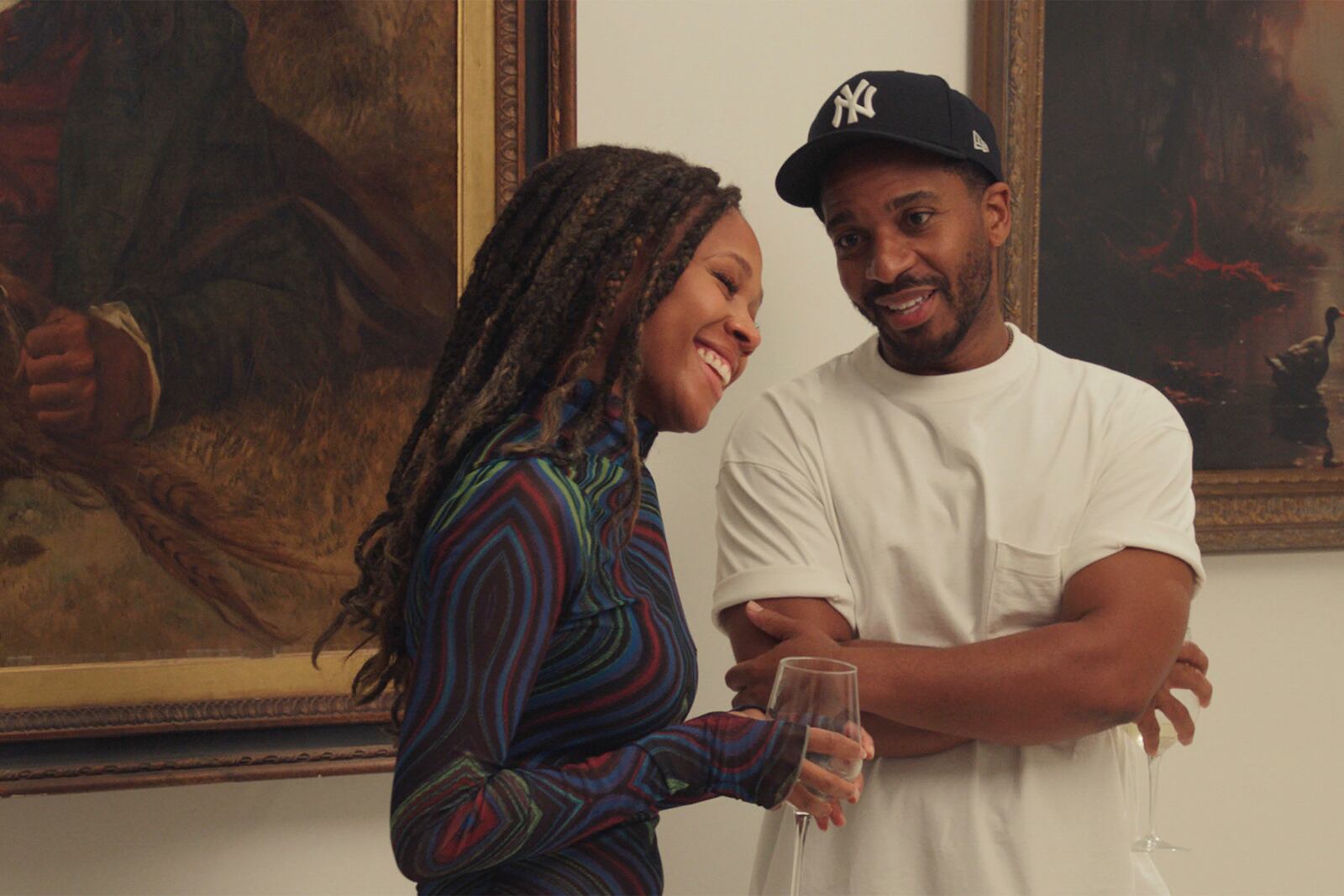 This image released by the Sundance Institute shows Nicole Beharie, left, and André Holland in a scene from "Love, Brooklyn" by Rachael Abigail Holder, an official selection of the 2025 Sundance Film Festival. (Sundance Institute via AP)