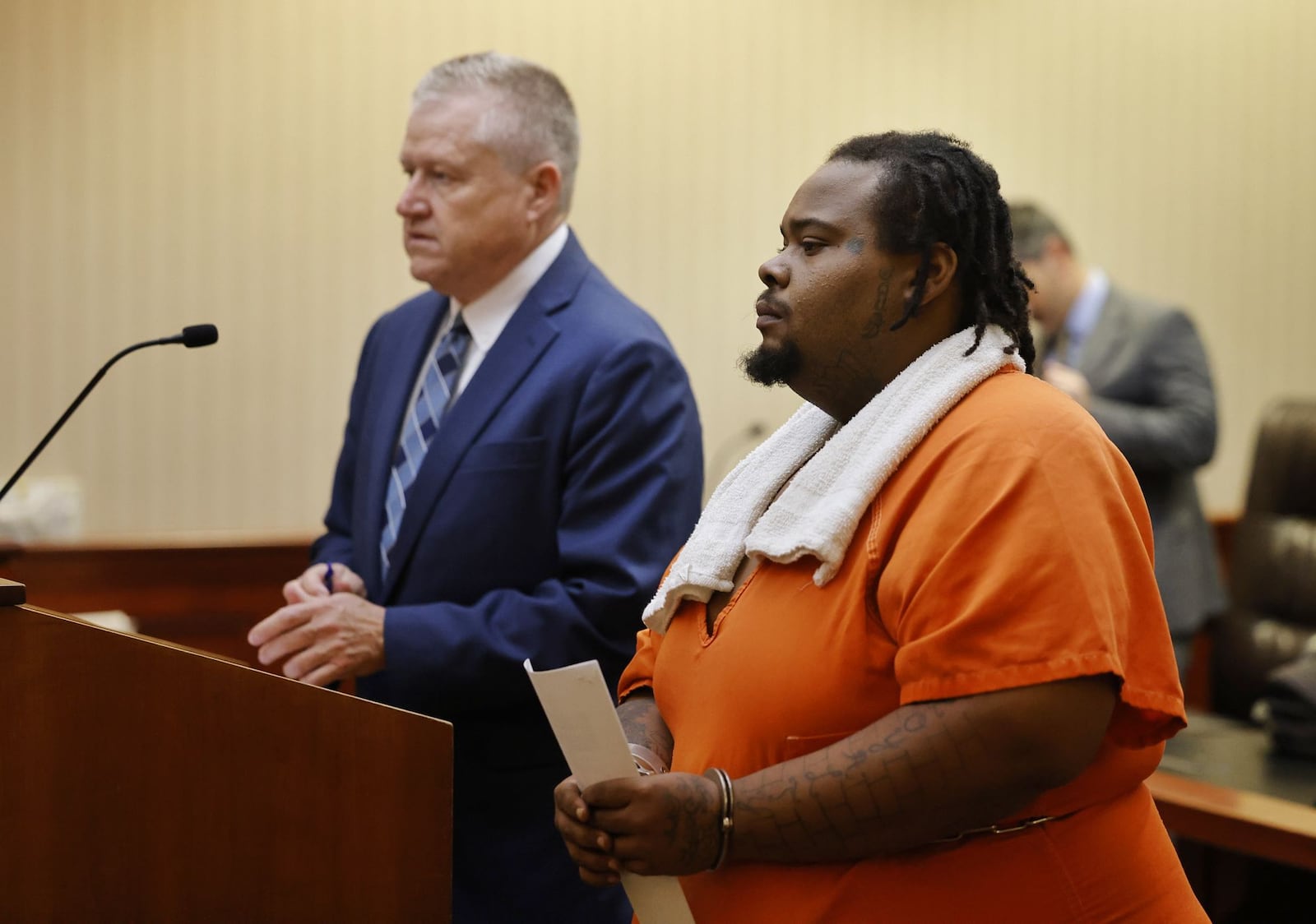 Ramello Mathews, charged with murder in the shooting death of Tracy Miller outside Dayton Lane Pub, was arraigned Wednesday, July 5, 2023 in Butler County Common Pleas Court in Hamilton. NICK GRAHAM/STAFF