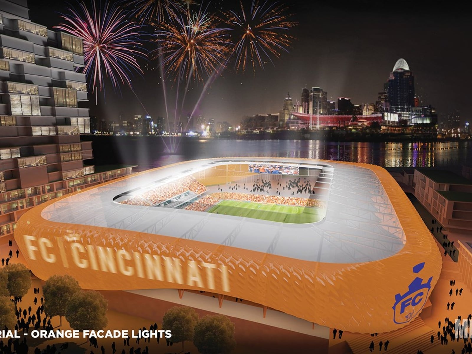 An artist rendering of the proposed FC Cincinnati stadium. CONTRIBUTED