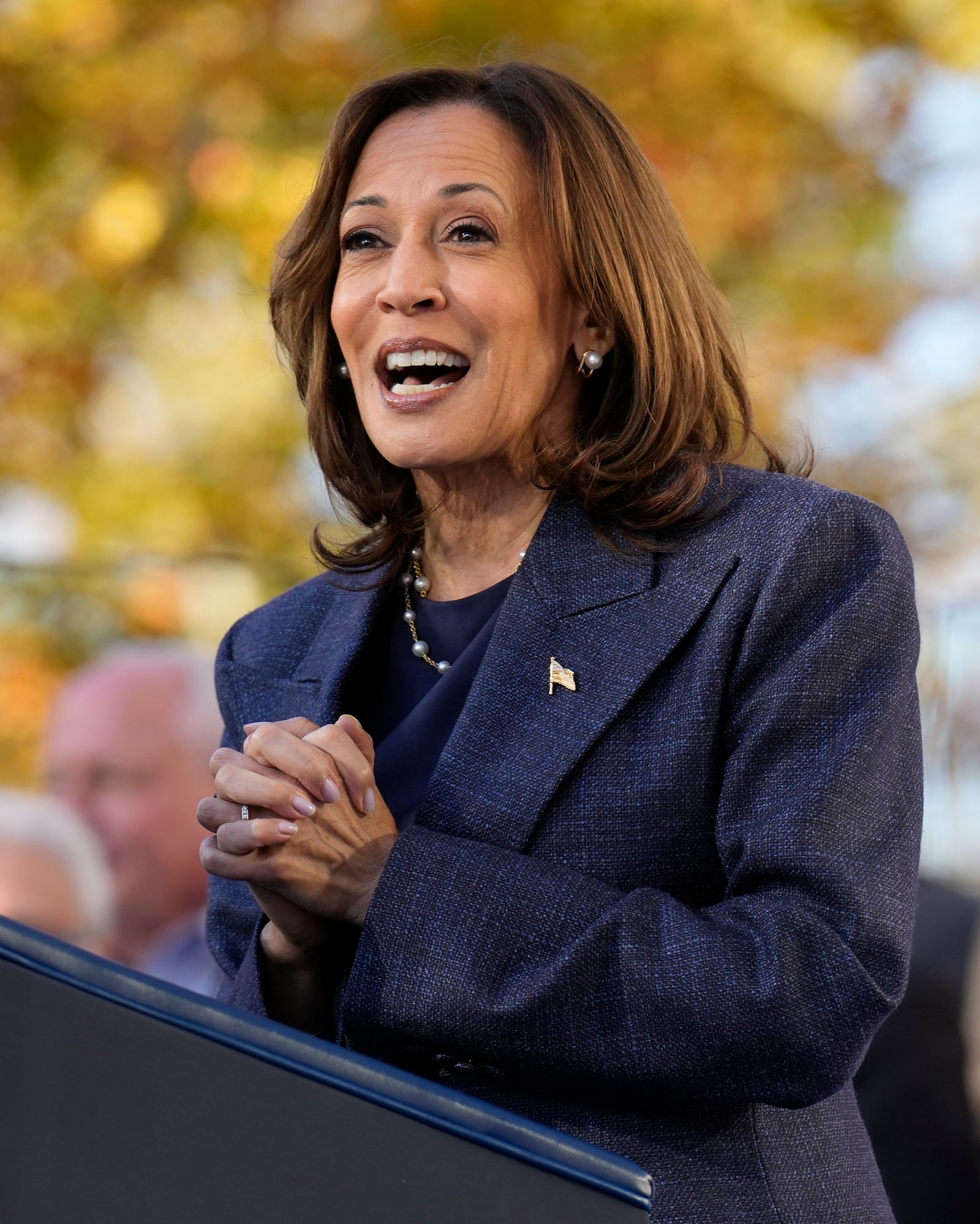 Democratic presidential nominee Vice President Kamala Harris speaks during a campaign event at Washington Crossing Historic Park, Wednesday, Oct. 16, 2024, in Washington Crossing, Pa. (AP Photo/Jacquelyn Martin)