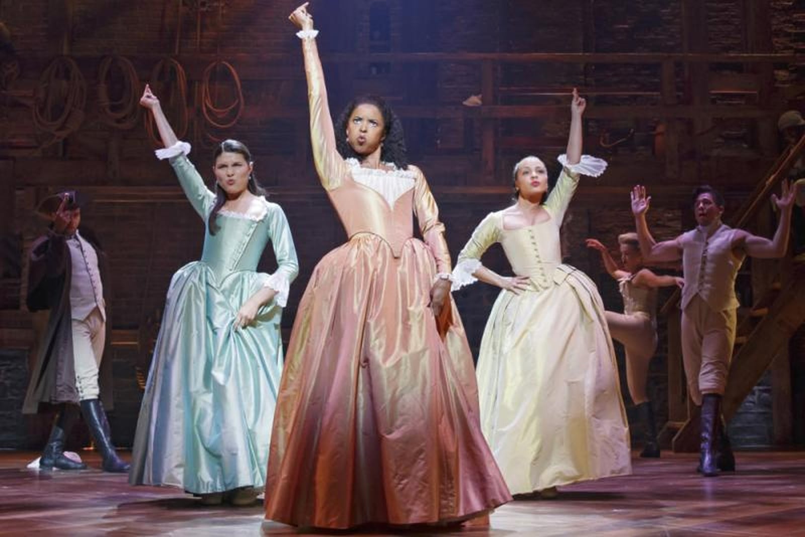 Phillipa Soo, Renee Elise Goldsberry, and Jasmine Cephas Jones respectively portrayed Eliza Hamilton, Angelica Schuyler, and Peggy Schuyler in the original Broadway production of “Hamilton.” The national tour is currently playing Cleveland’s Playhouse Square through Aug. 26 in advance of engagements in Columbus and Cincinnati during the 2018-2019 season. (Contributed Photo by Joan Marcus)