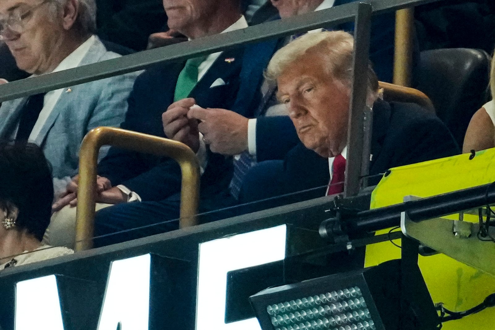 President Donald Trump watches play during the first half of the NFL Super Bowl 59 football game between the Kansas City Chiefs and the Philadelphia Eagles, Sunday, Feb. 9, 2025, in New Orleans. (AP Photo/Gerald Herbert)