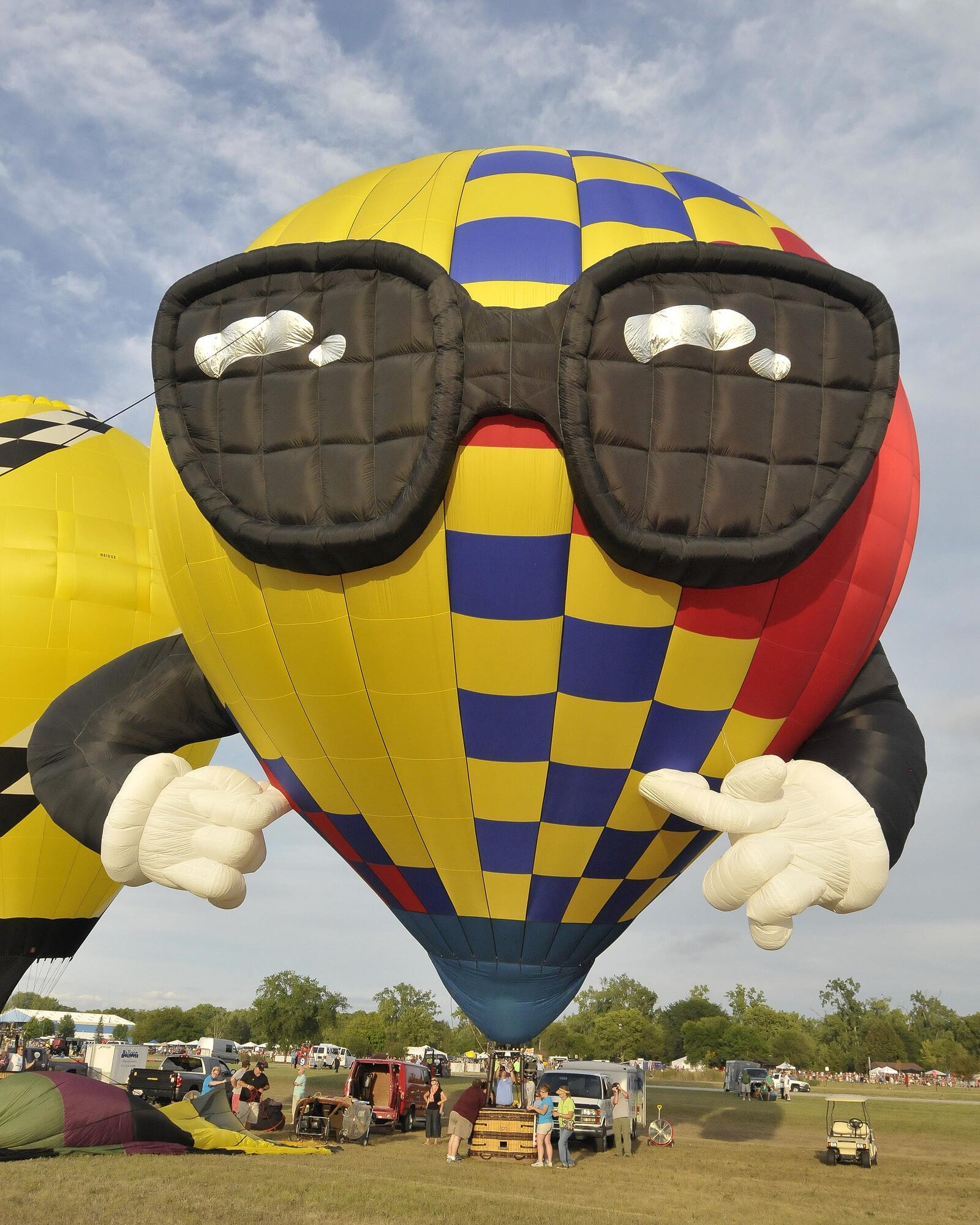 "Lindy" was only one of a few balloons that got airborne Friday night due to wind as the MidUSA Ohio Challenge Hot Air Balloon Festival got under way for its 10th Anniversary.  (Martin Wheeler Photo)