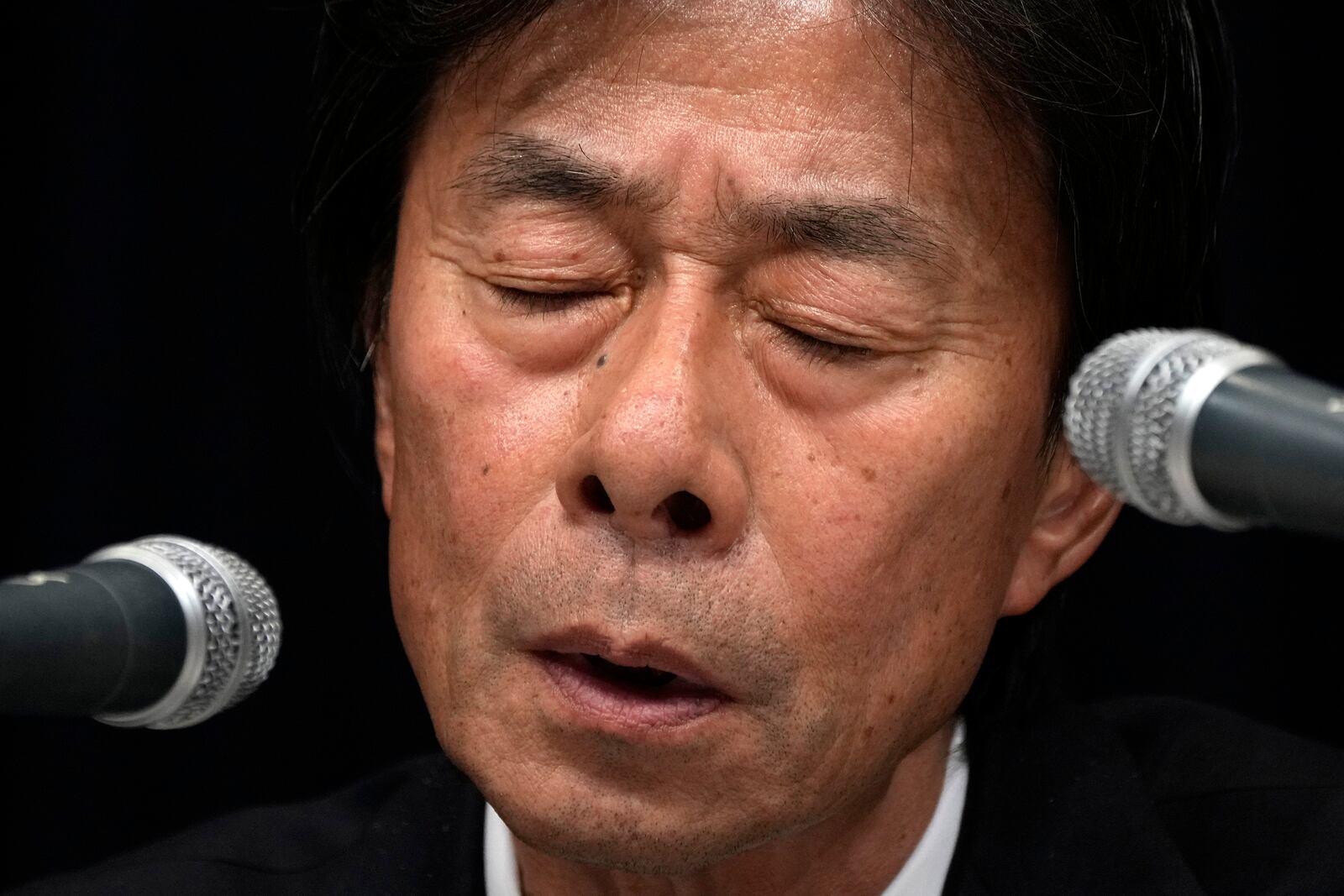 Koichi Minato, President and CEO of Fuji Television Network, answers a question during a news conference at the Fuji Television headquarters in Tokyo, Monday, Jan. 27, 2025. (AP Photo/Eugene Hoshiko)