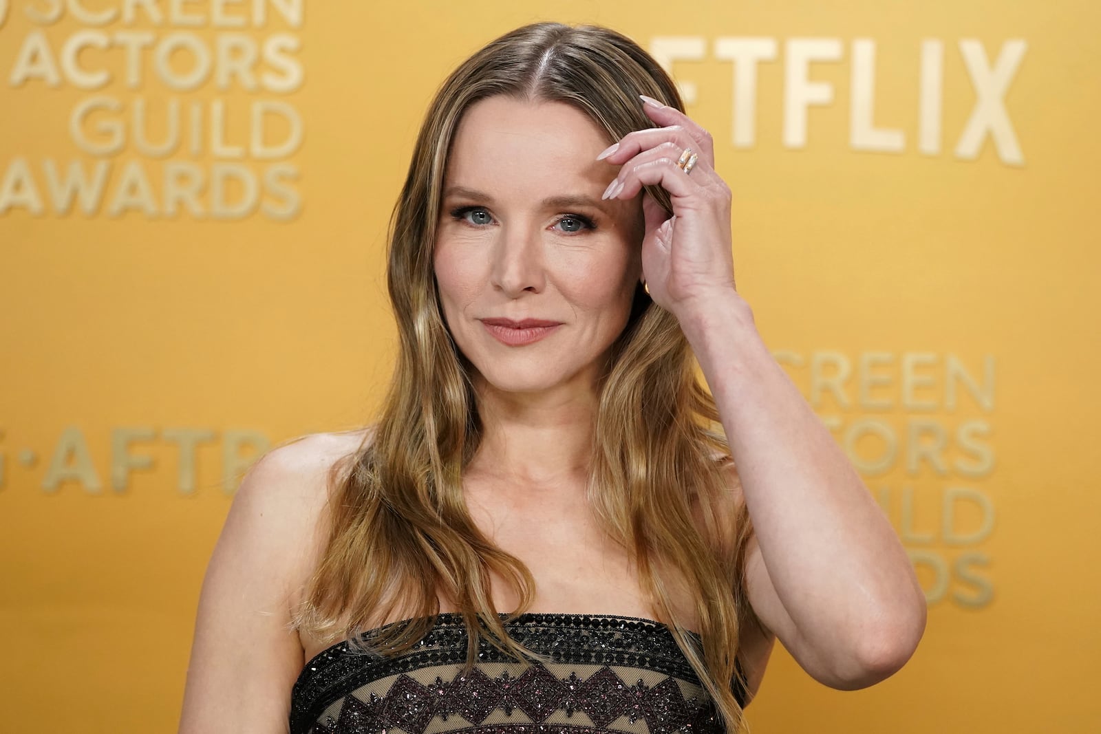 Kristen Bell arrives at the 31st annual Screen Actors Guild Awards on Sunday, Feb. 23, 2025, at the Shrine Auditorium in Los Angeles. (Photo by Jordan Strauss/Invision/AP)