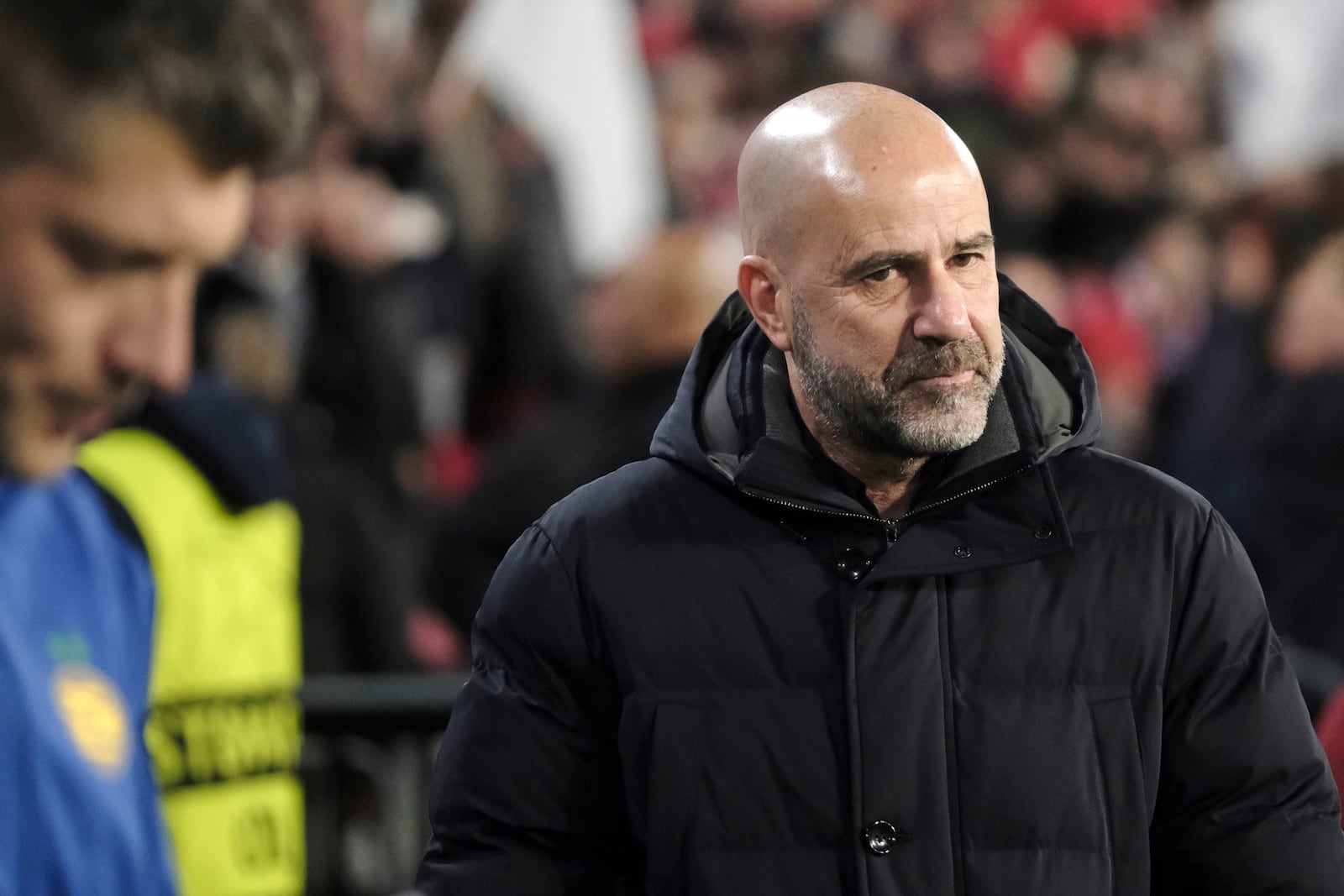 PSV's head coach Peter Bosz prior to the Champions League opening phase soccer match between PSV Eindhoven and Shakhtar Donetsk at the PSV Stadium in Eindhoven, Netherlands, Wednesday, Nov. 27, 2024. (AP Photo/Patrick Post)