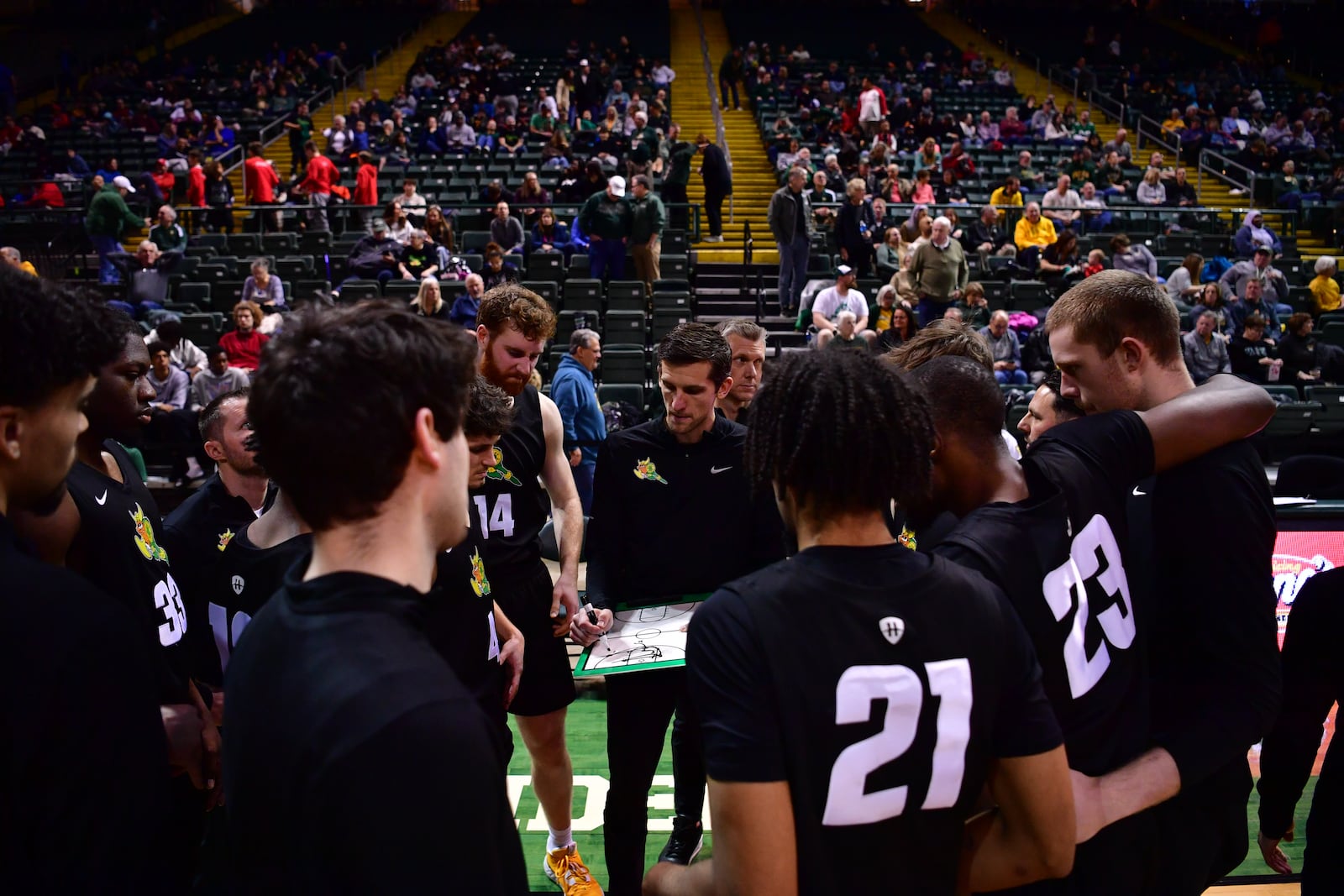 Wright State coach Clint Sargent talks to his team in a timeout during a game vs. IU Indy at the Nutter Center. Joe Craven/Wright State Athletics