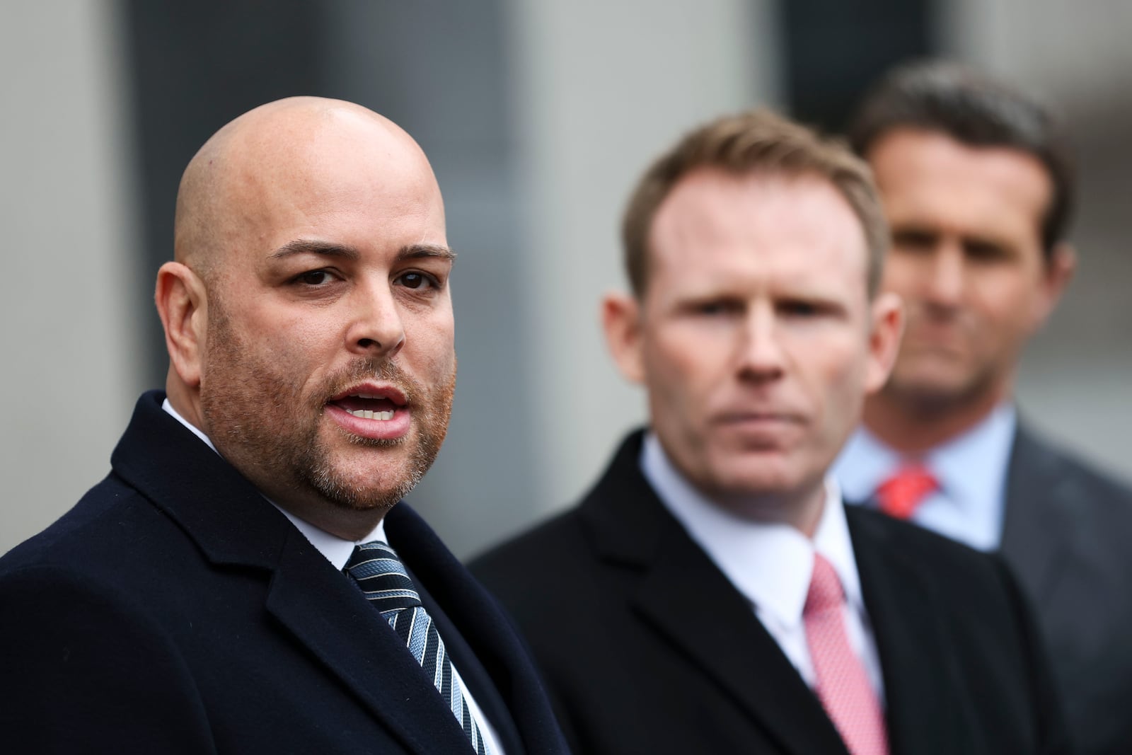 Joseph Cammarata, attorney for Rudy Giuliani, speaks to members of the press outside of federal court, Thursday, Jan. 16, 2025, in New York. (AP Photo/Heather Khalifa)