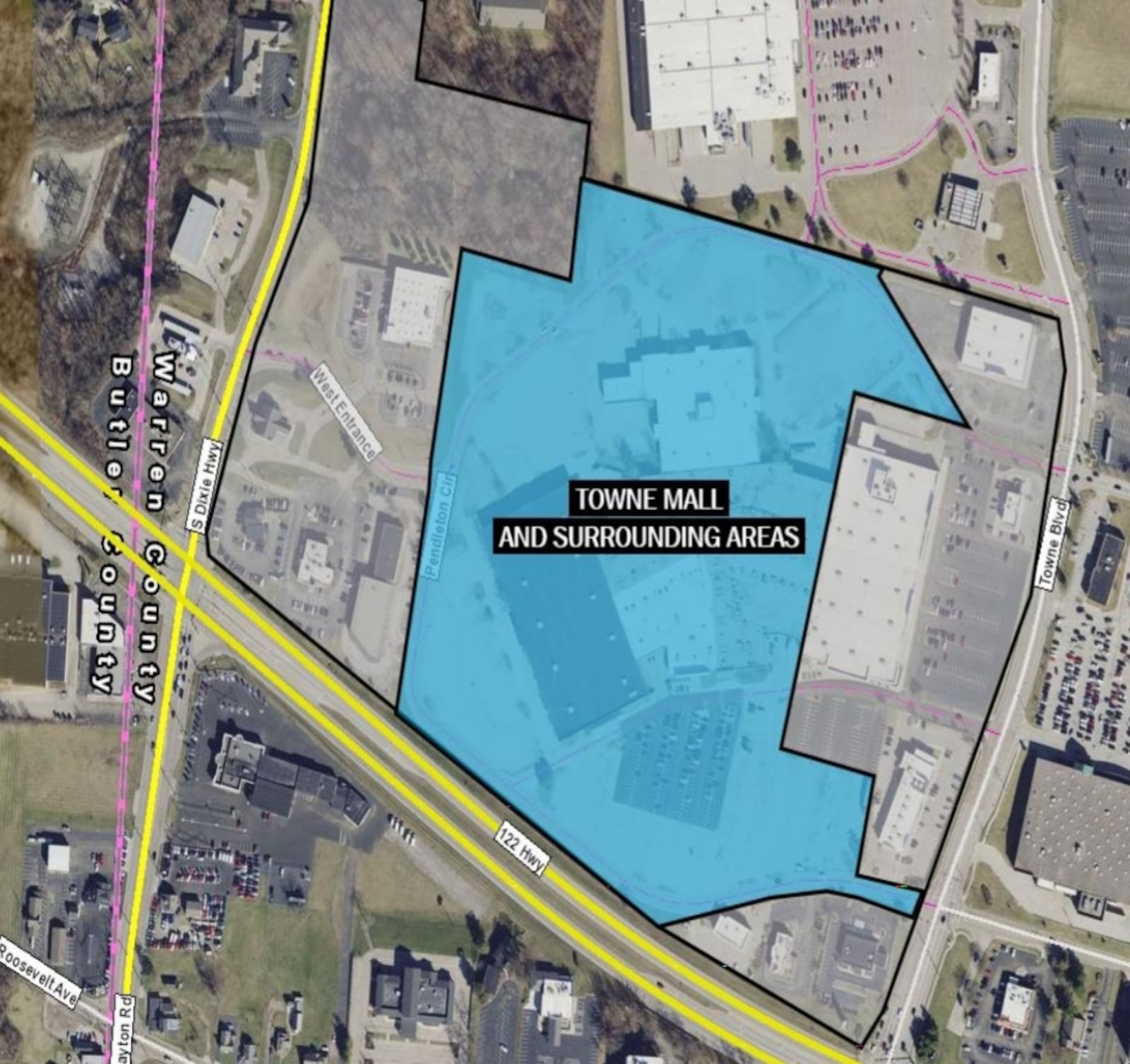 The city is looking for proposals from developers to redevelop the Towne Mall properties in the city's East End. MIDDLETOWN CITY STAFF